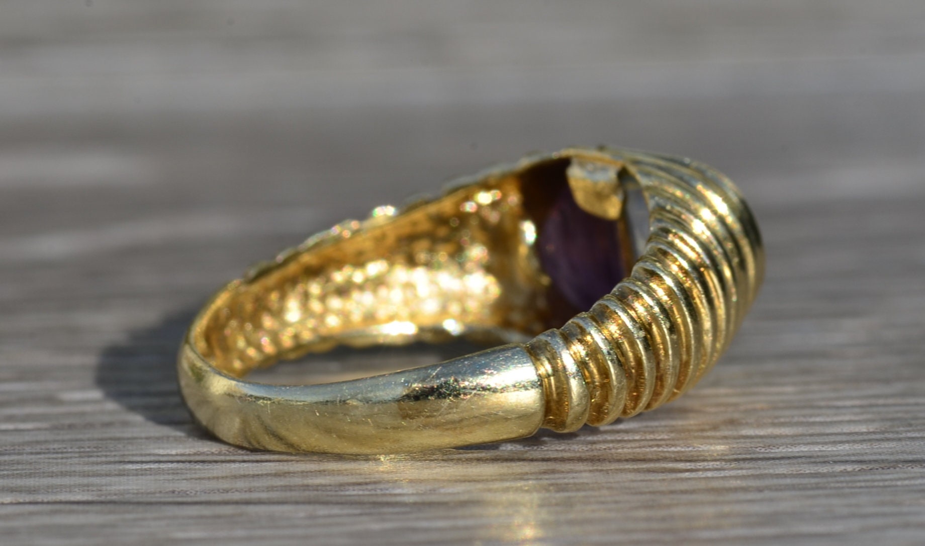 SOLD - The Meig: Ladies Mid Century 14K Cocktail Ring set with Amethyst and Topaz - Image 4