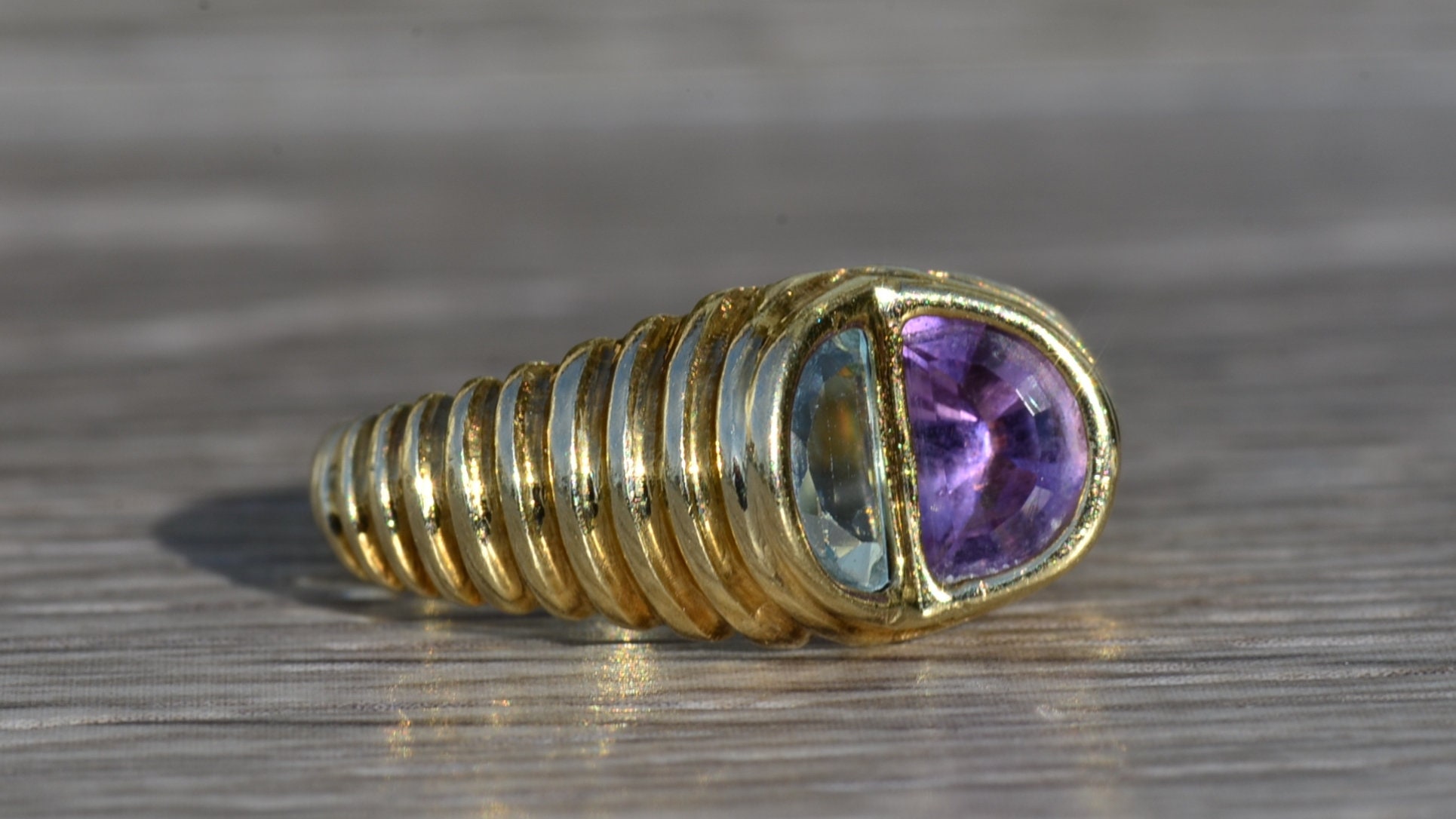 SOLD - The Meig: Ladies Mid Century 14K Cocktail Ring set with Amethyst and Topaz - Image 5