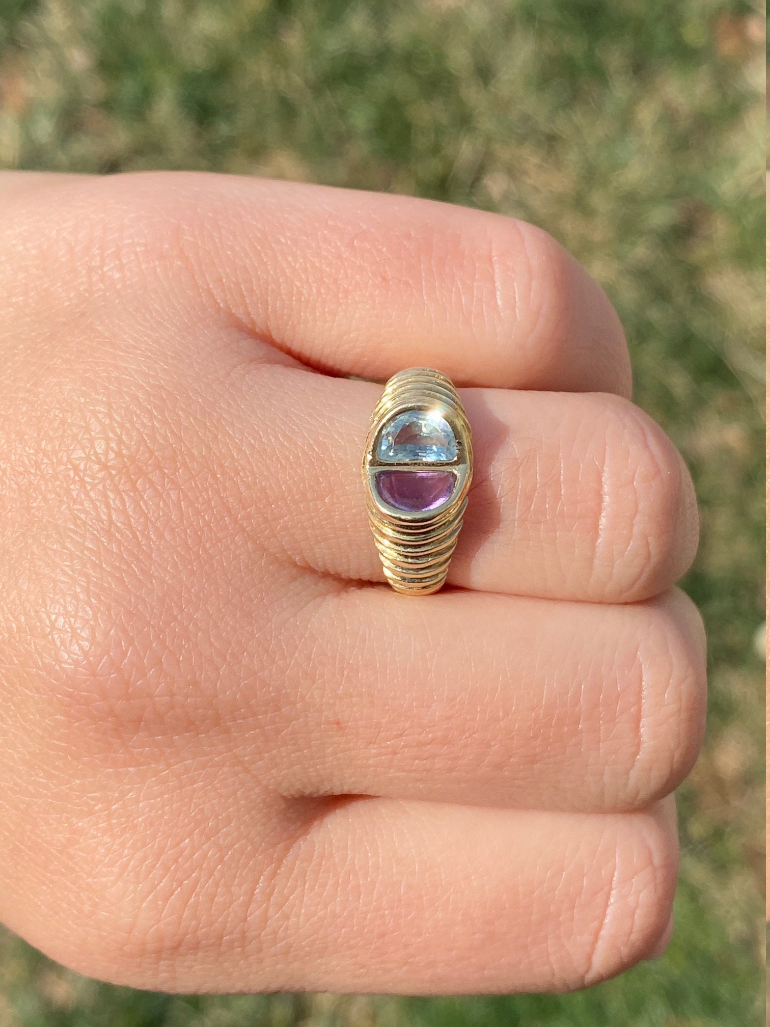 SOLD - The Meig: Ladies Mid Century 14K Cocktail Ring set with Amethyst and Topaz - Image 9