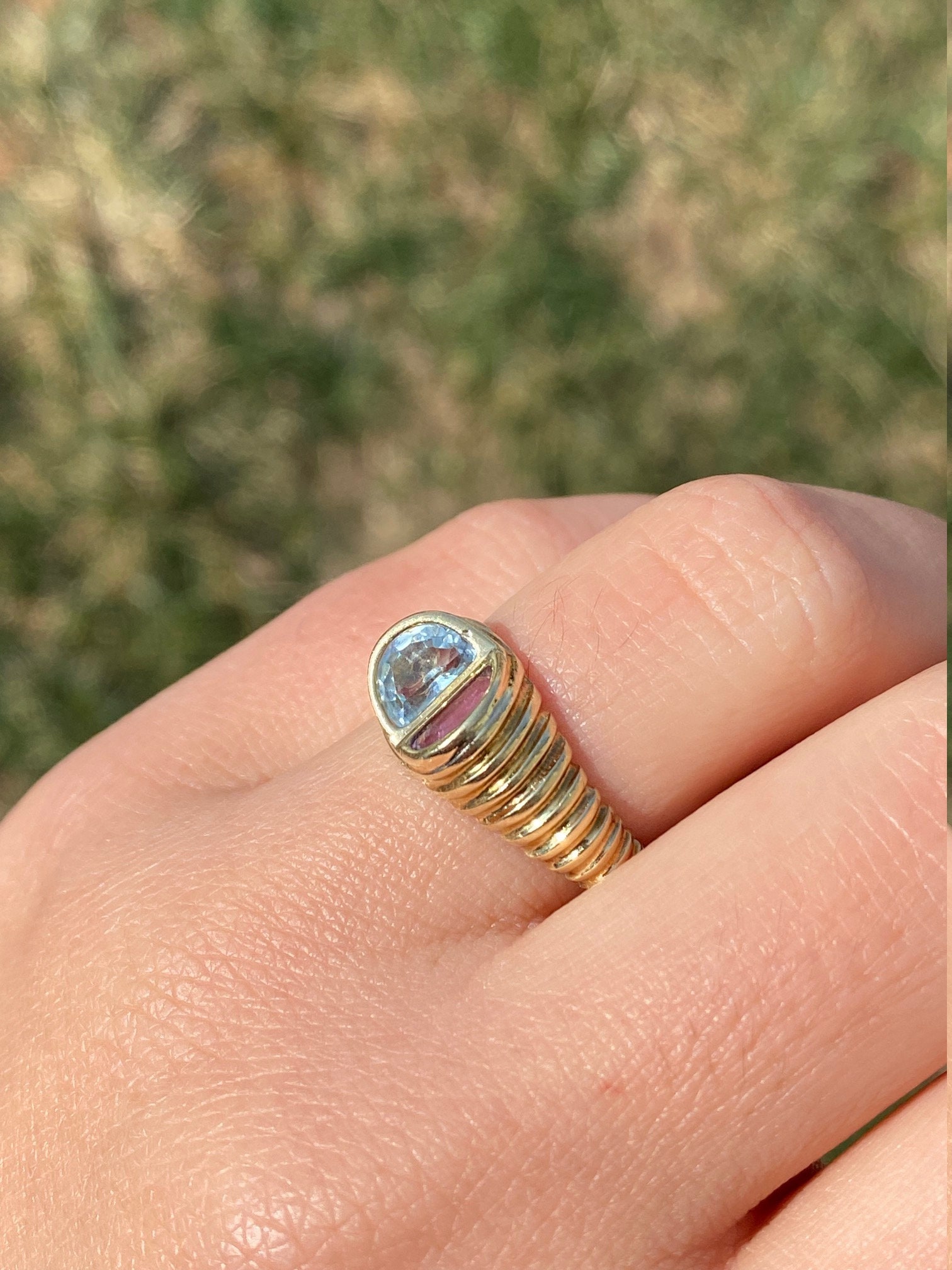 SOLD - The Meig: Ladies Mid Century 14K Cocktail Ring set with Amethyst and Topaz - Image 8