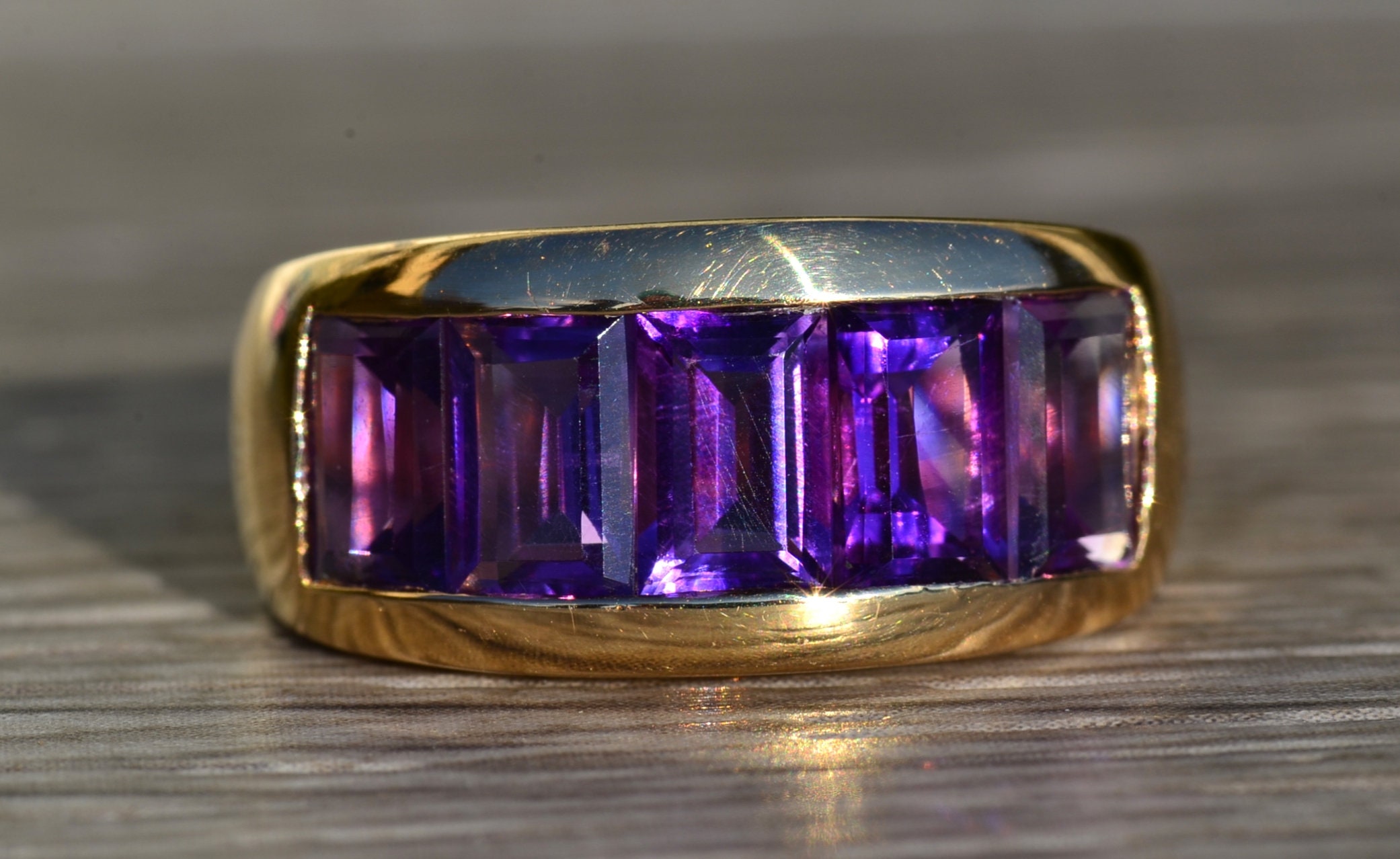 SOLD - The Medina: Ladies 14K Yellow Gold Band set with Amethyst - Image 2