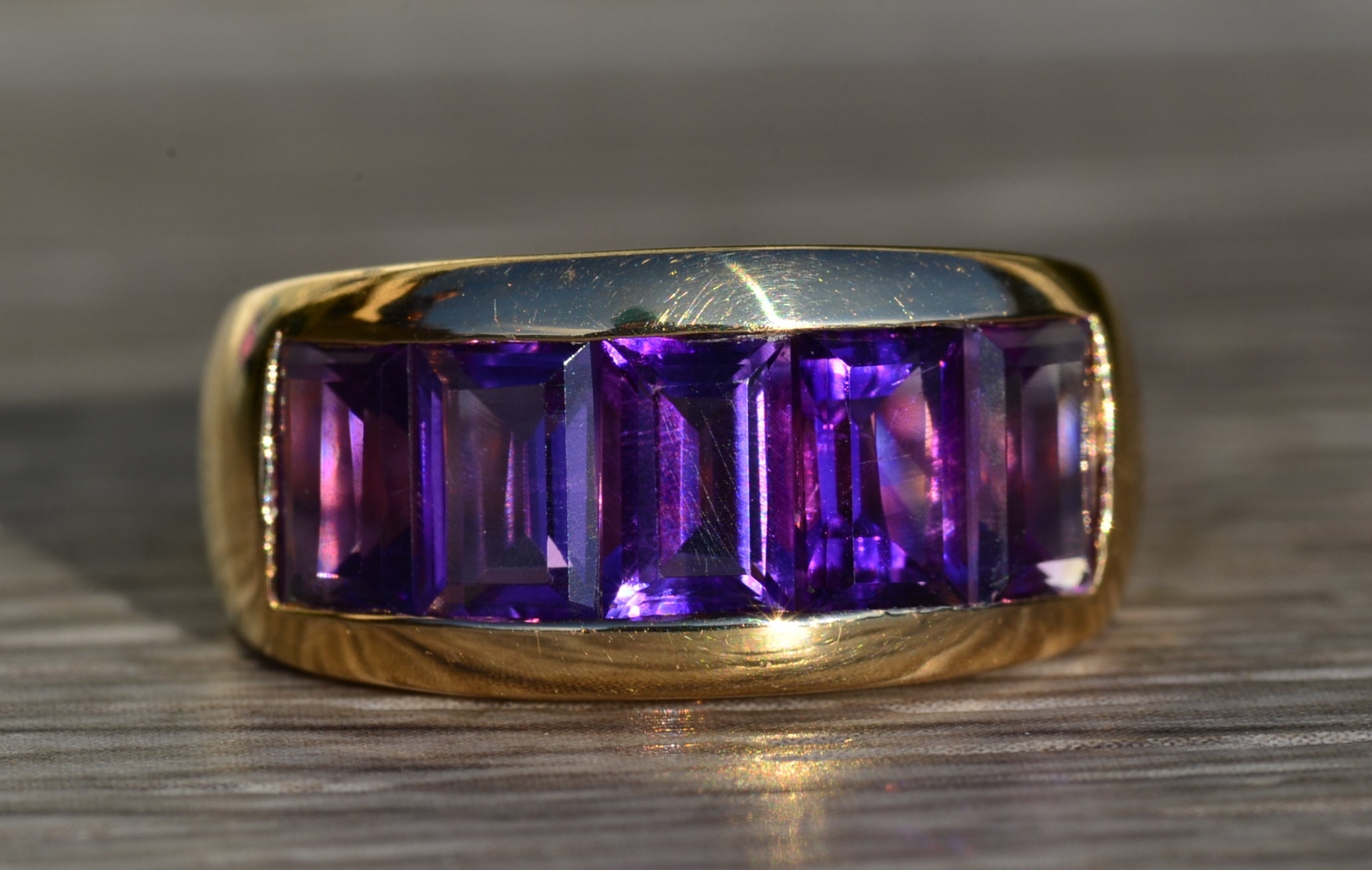 SOLD - The Medina: Ladies 14K Yellow Gold Band set with Amethyst - Image 3