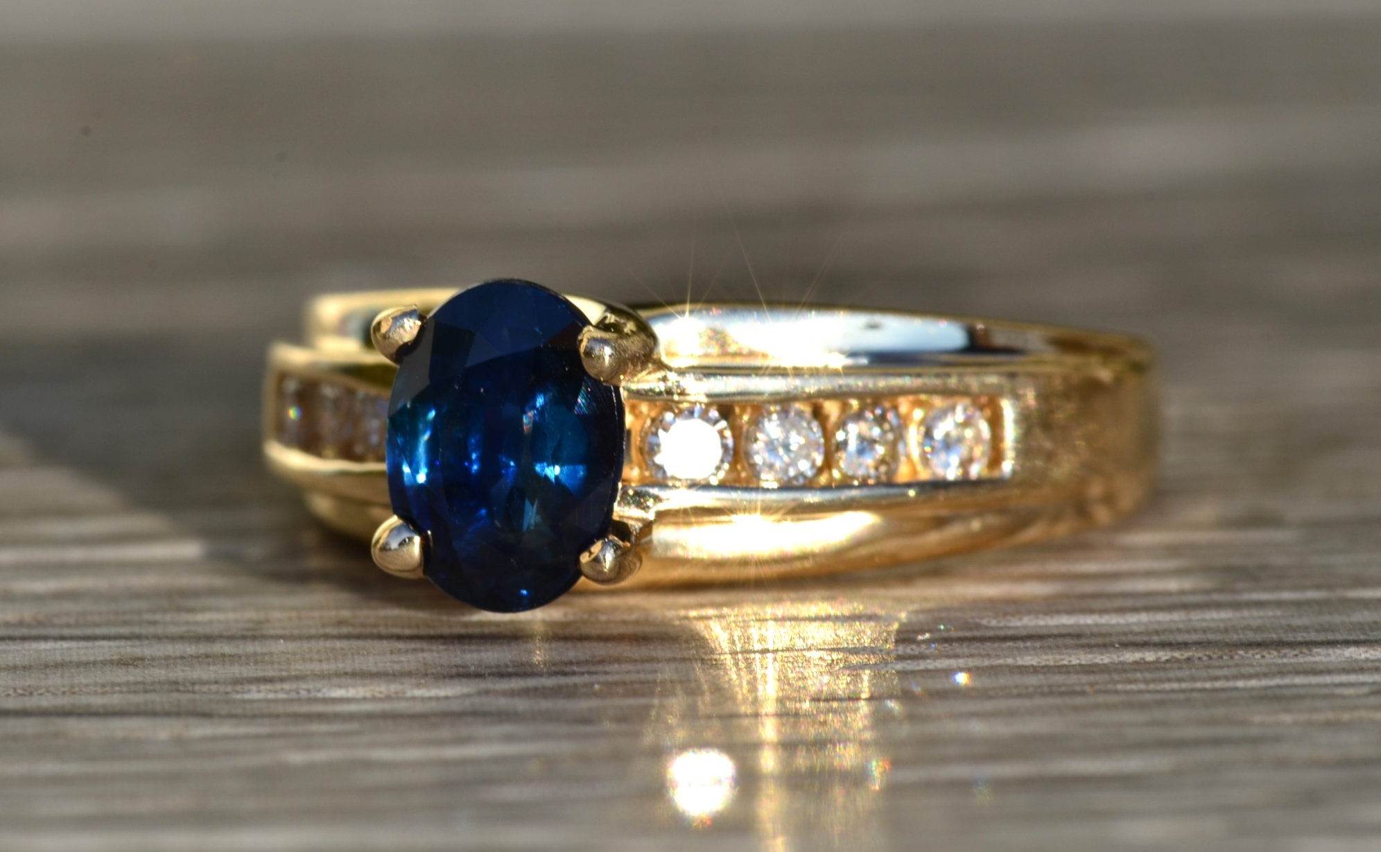 SOLD - The Piperton: Ladies 14K Engagement Ring set with Sapphire and Diamonds - Image 3