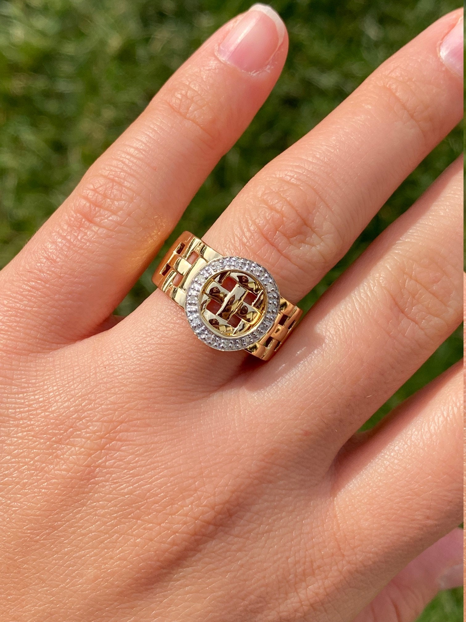 SOLD - The Nolensville: Ladies 14K Gold Diamond Buckle Ring - Image 8