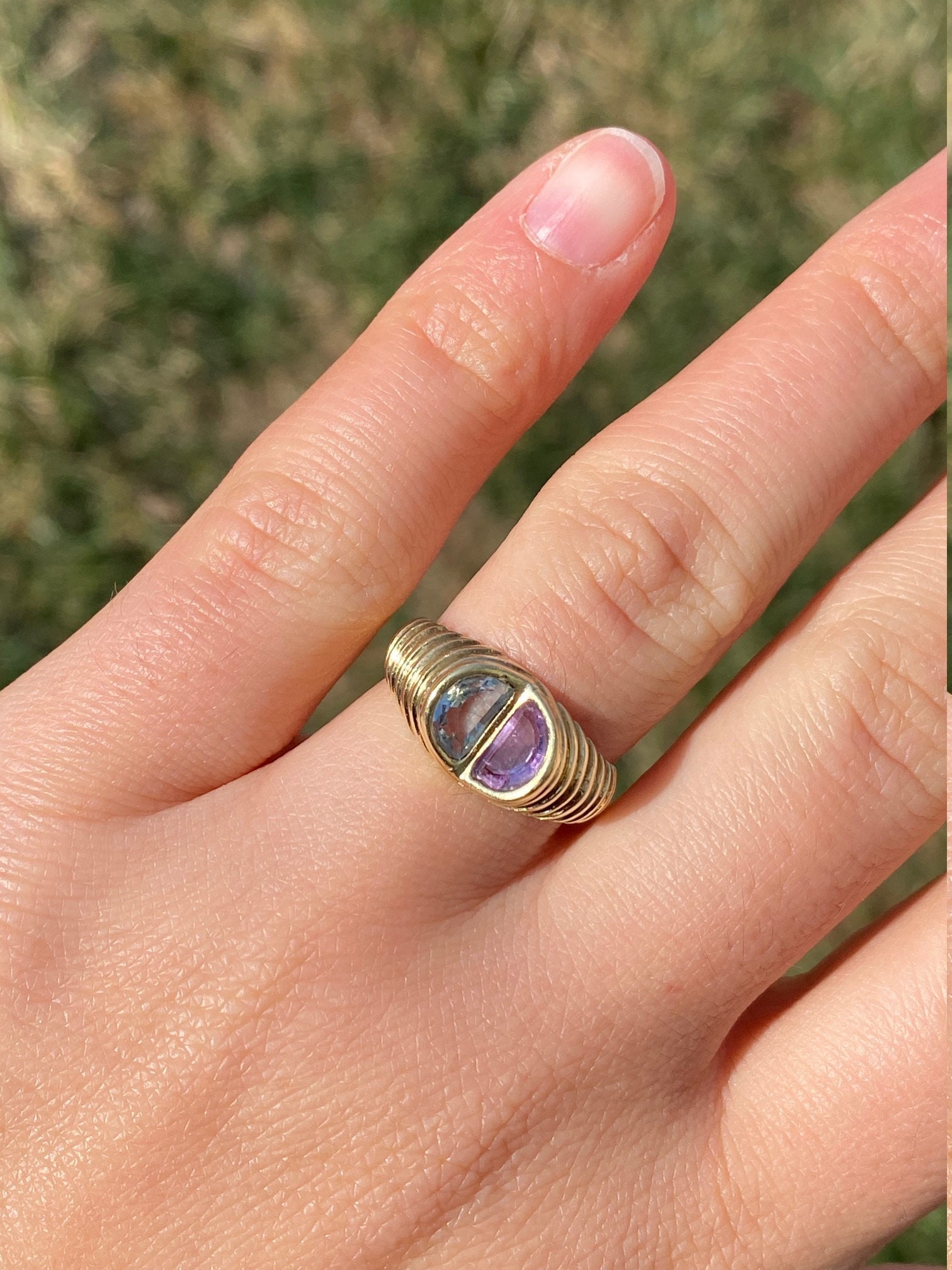 SOLD - The Meig: Ladies Mid Century 14K Cocktail Ring set with Amethyst and Topaz - Image 7