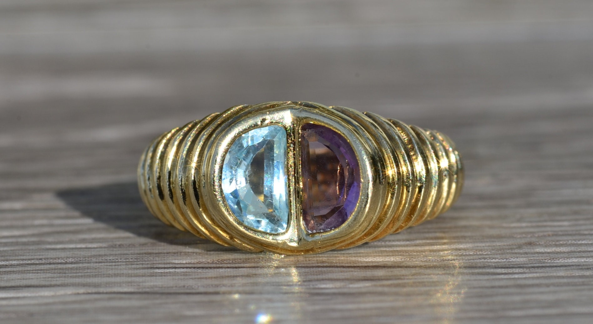SOLD - The Meig: Ladies Mid Century 14K Cocktail Ring set with Amethyst and Topaz - Image 6