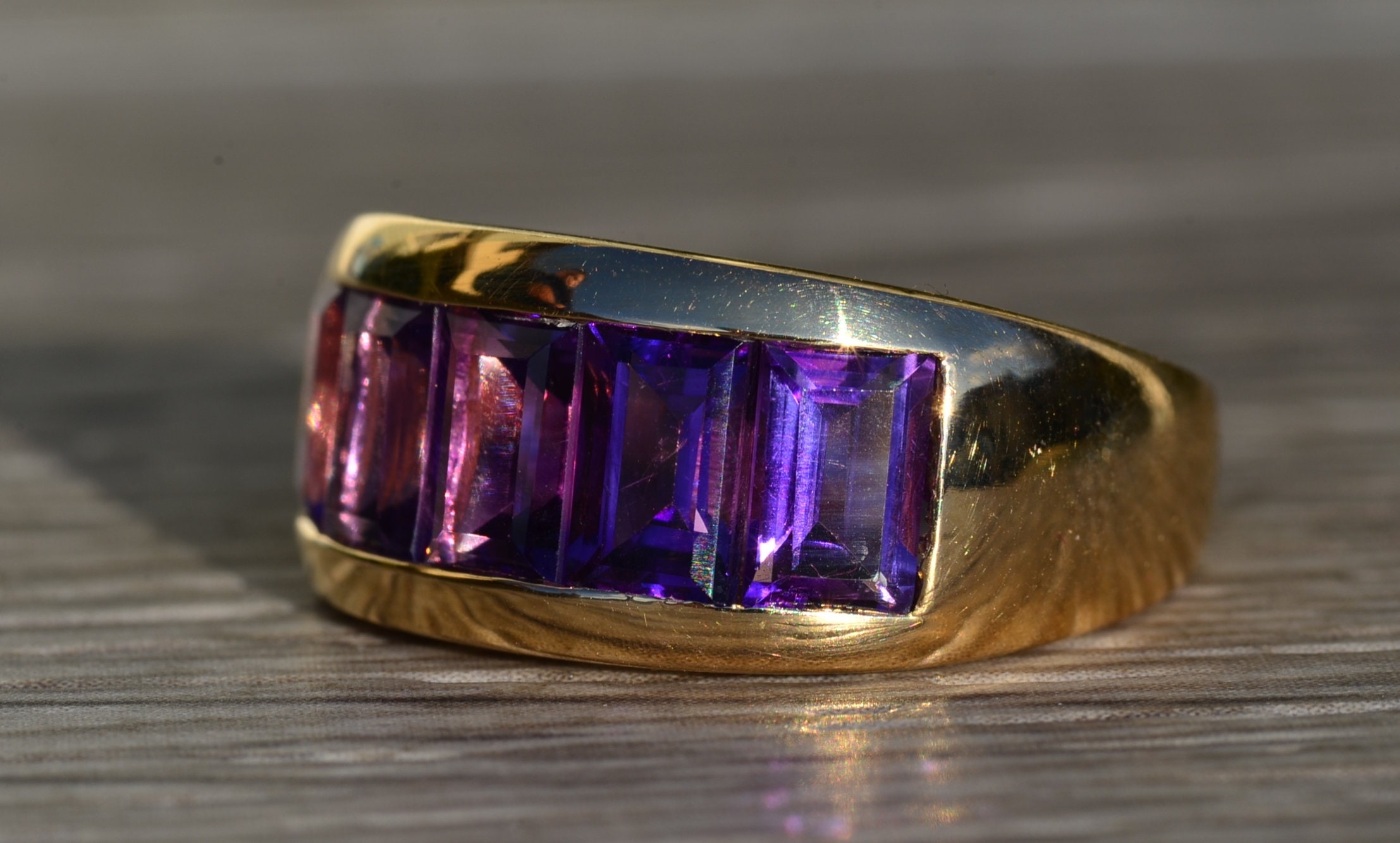 SOLD - The Medina: Ladies 14K Yellow Gold Band set with Amethyst - Image 4
