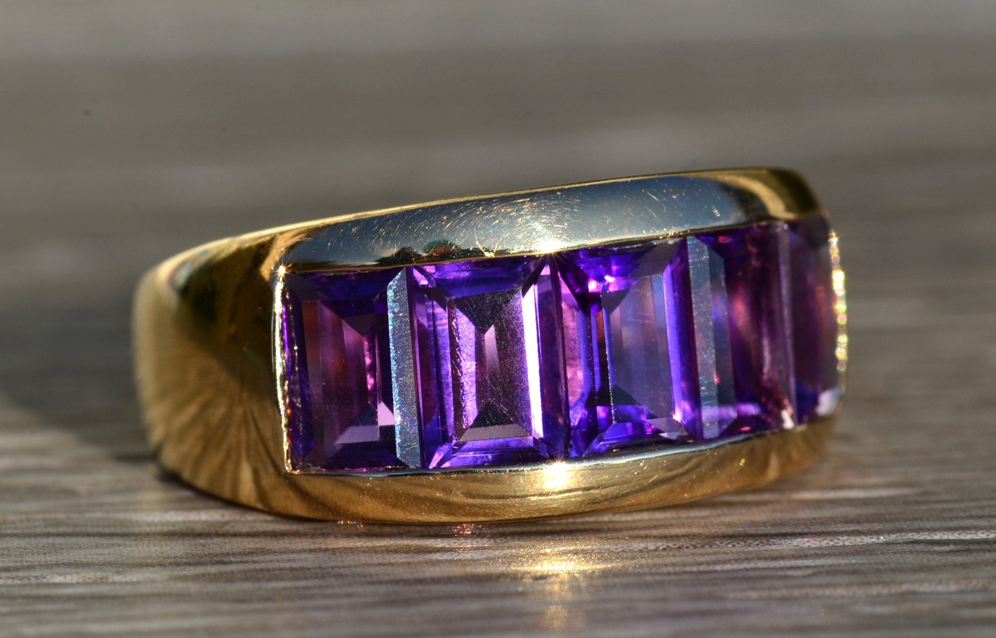 SOLD - The Medina: Ladies 14K Yellow Gold Band set with Amethyst - Image 7
