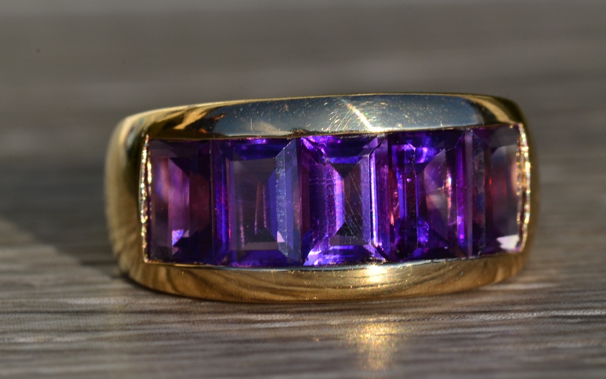 SOLD - The Medina: Ladies 14K Yellow Gold Band set with Amethyst - Image 8