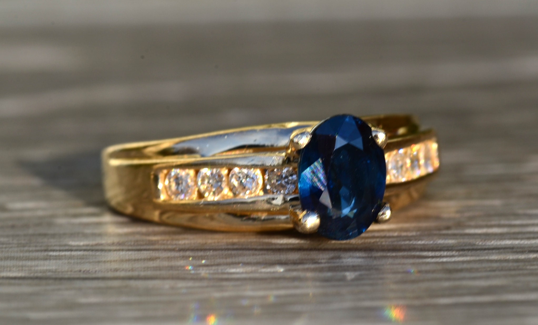 SOLD - The Piperton: Ladies 14K Engagement Ring set with Sapphire and Diamonds - Image 6