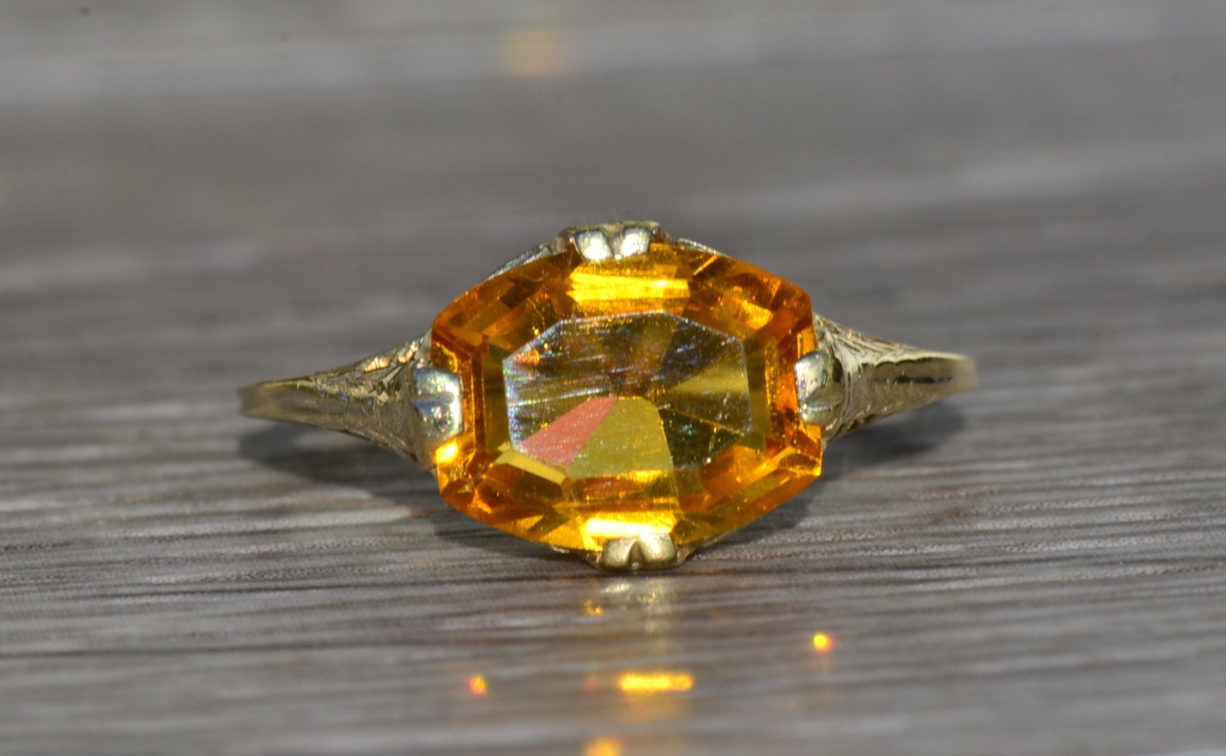 SOLD - The Trussville: Ladies Antique 14K Diffused Orange Sapphire Ring - Image 2