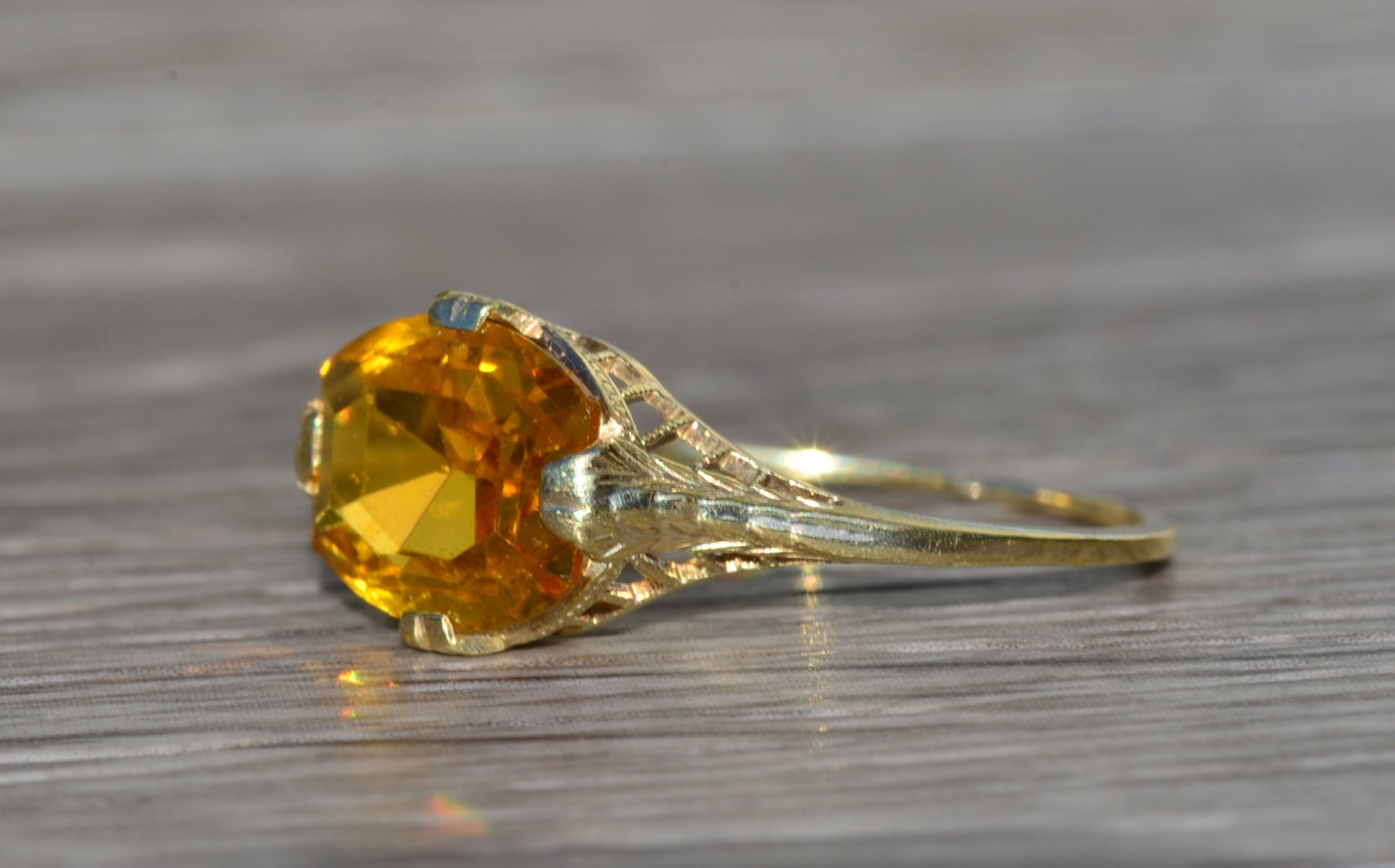 SOLD - The Trussville: Ladies Antique 14K Diffused Orange Sapphire Ring - Image 3