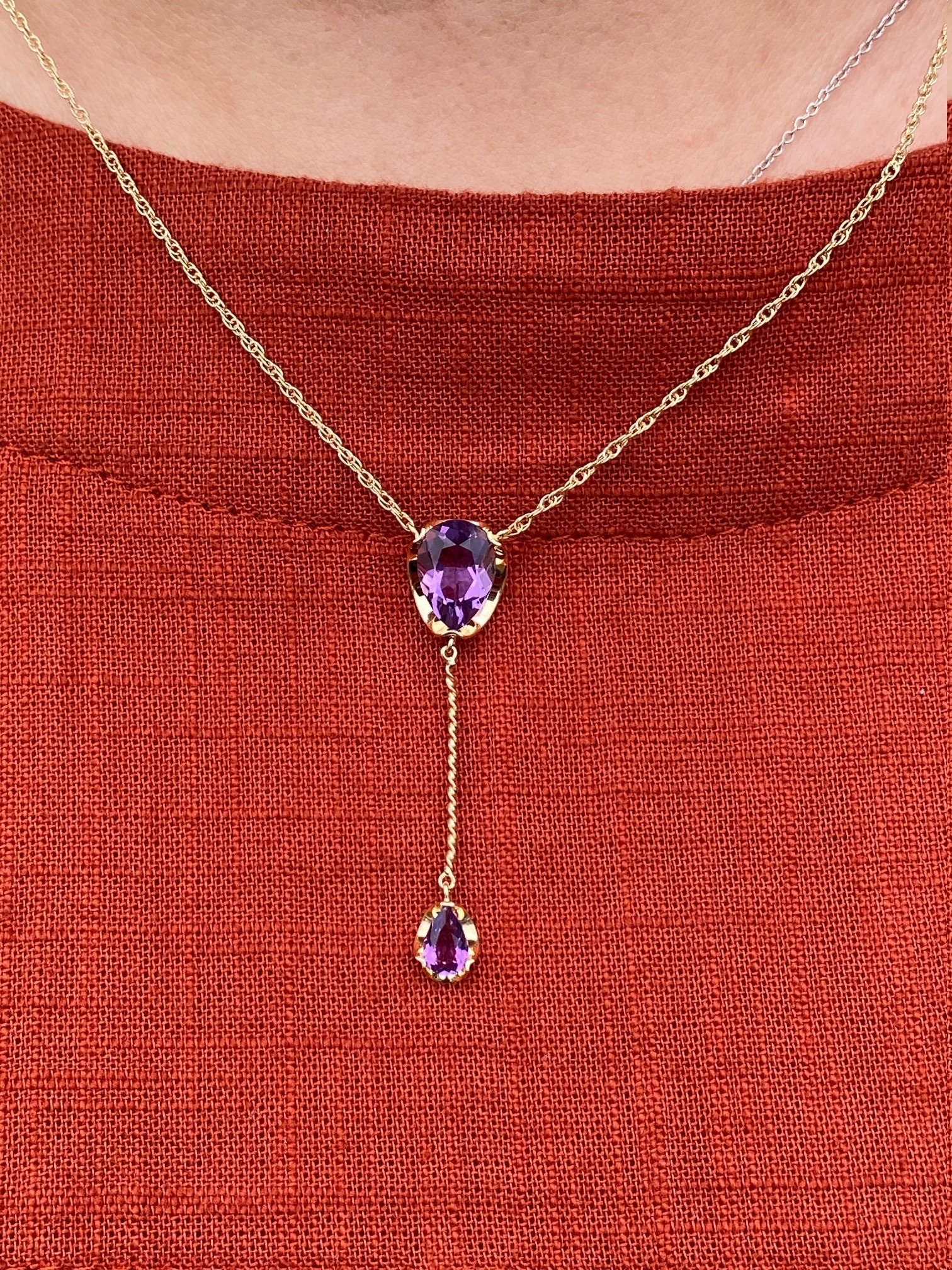 SOLD - The Gladstone Central: Mid Century Amethyst Dangler Necklace - Image 4