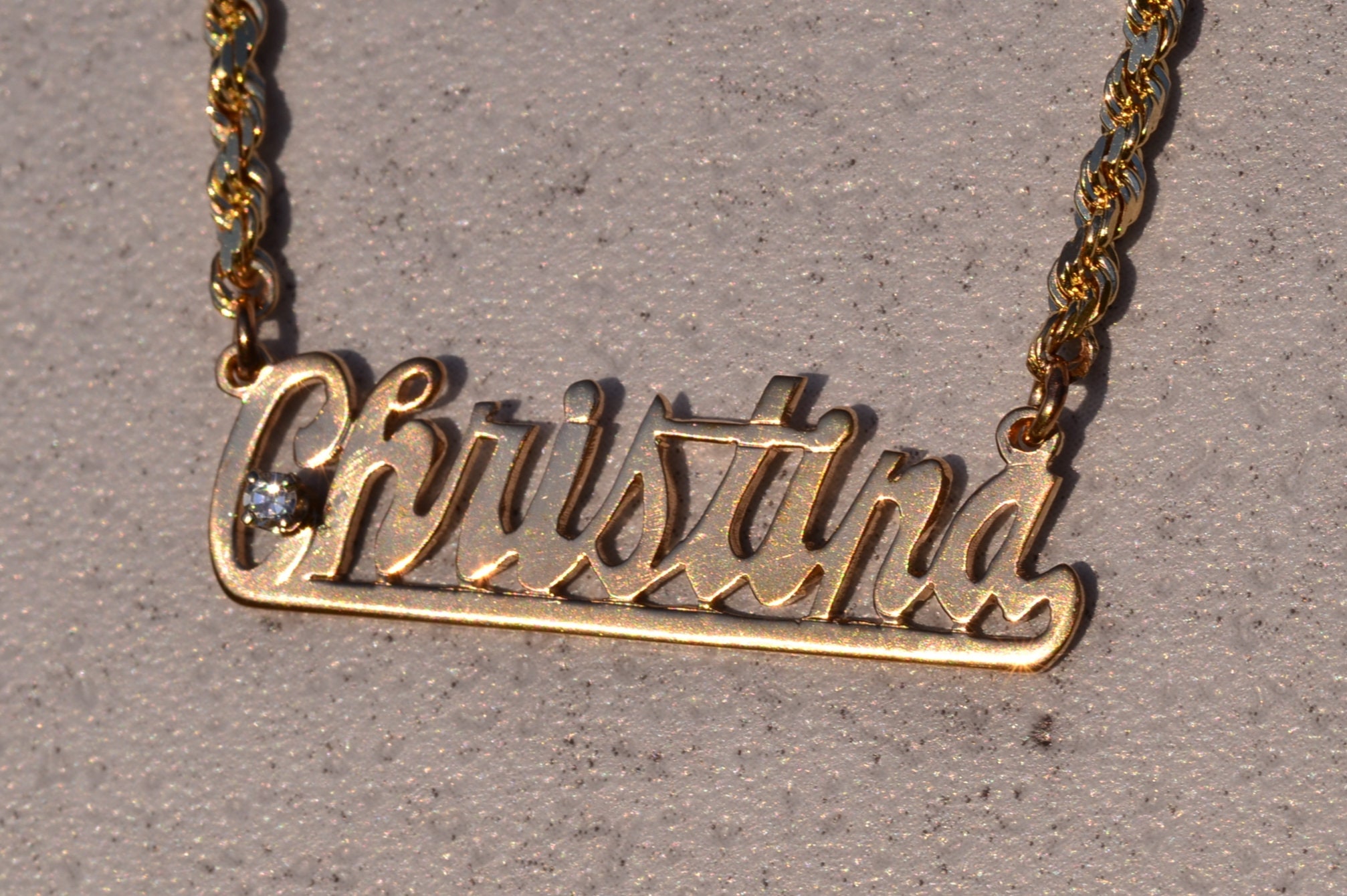 SOLD - The Christina: Ladies Custom Cut Christina Name Necklace with Diamond - Image 3