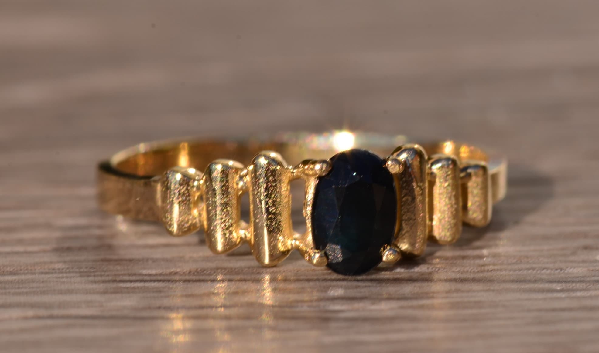 SOLD - The Katherine: Vintage Mid Century Modern Black Sapphire Ring in Yellow Gold - Image 6