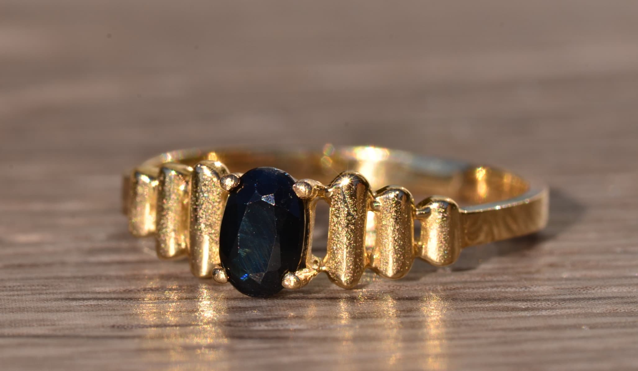 SOLD - The Katherine: Vintage Mid Century Modern Black Sapphire Ring in Yellow Gold - Image 3