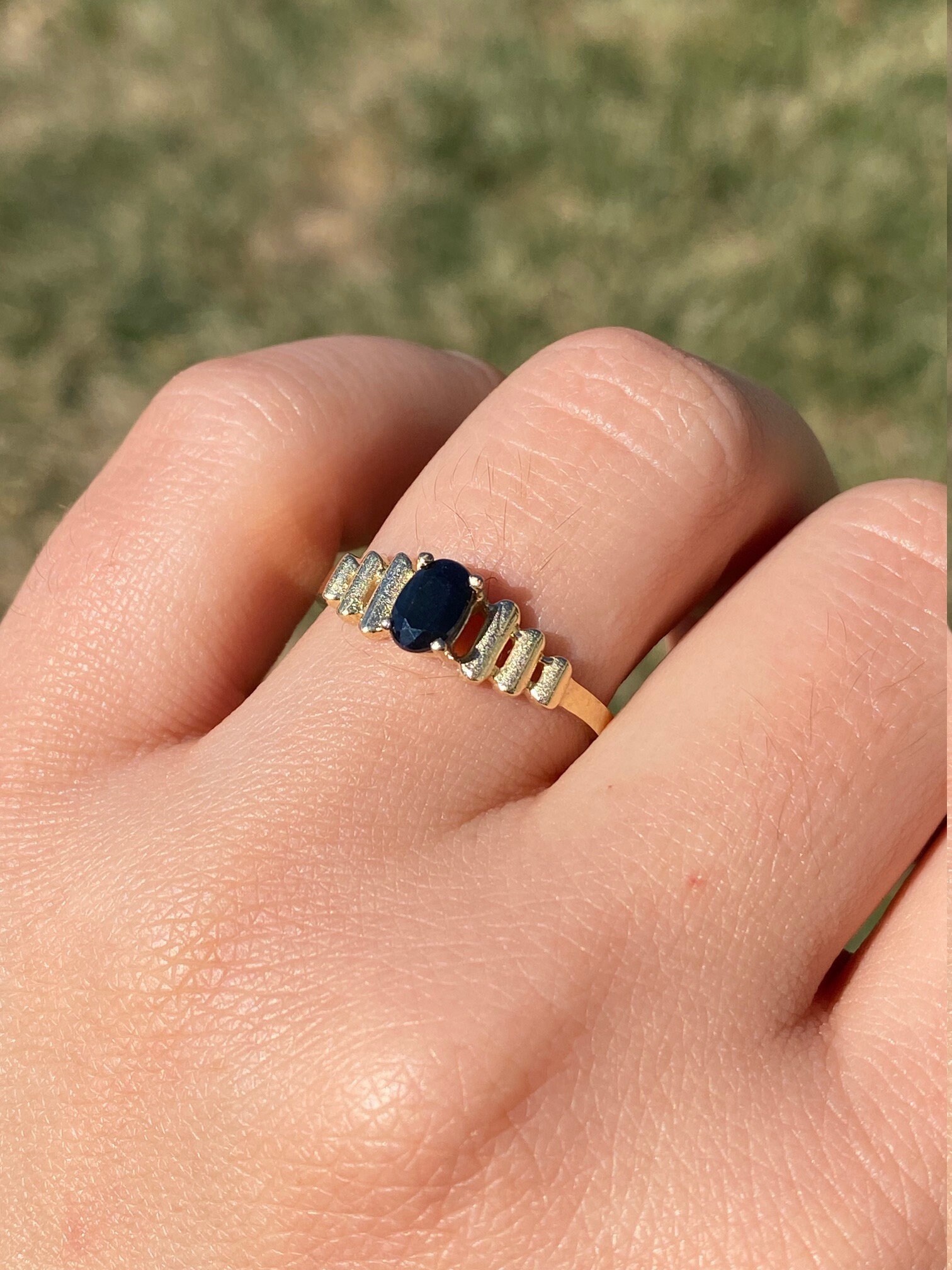 SOLD - The Katherine: Vintage Mid Century Modern Black Sapphire Ring in Yellow Gold - Image 9
