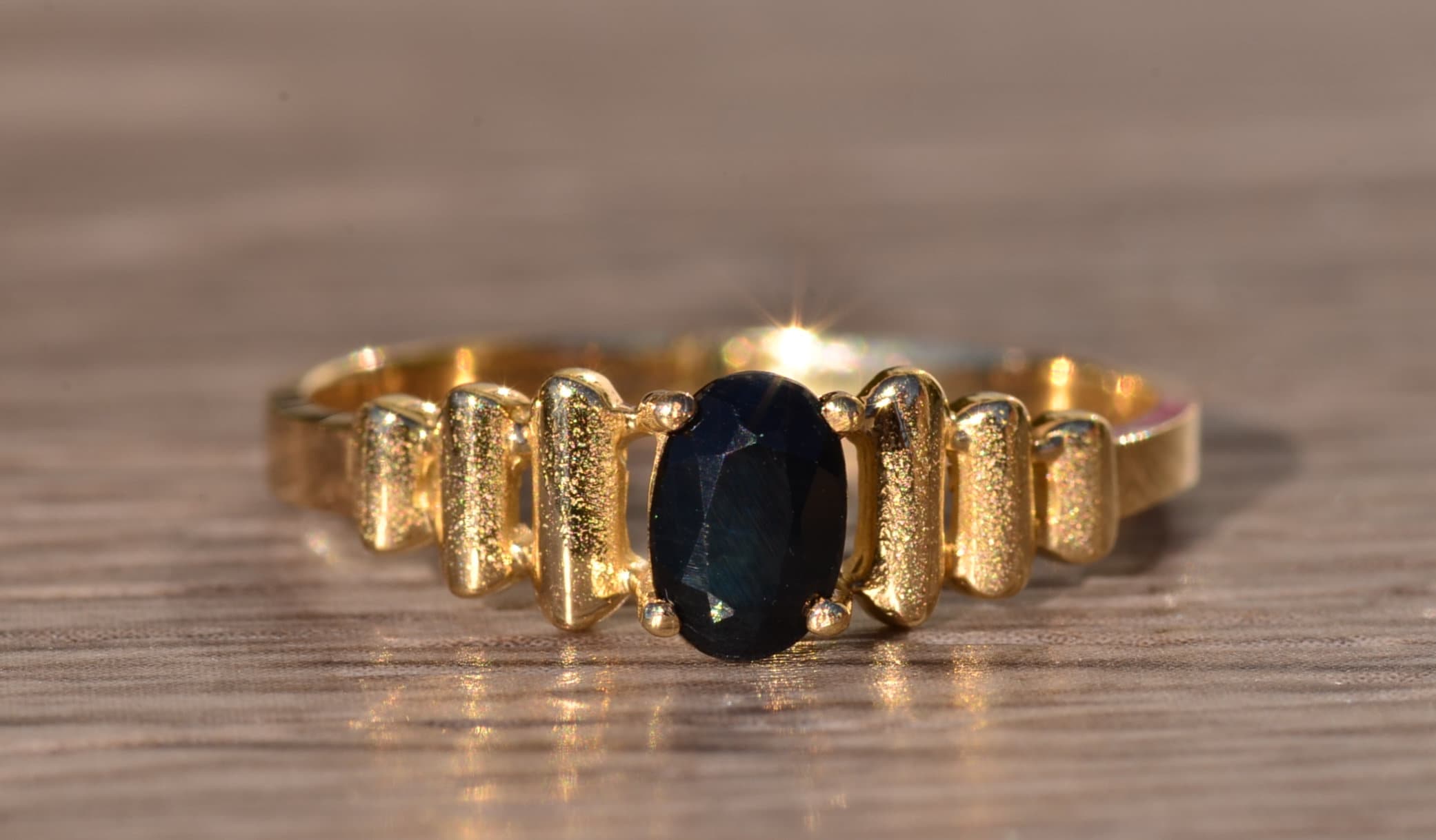 SOLD - The Katherine: Vintage Mid Century Modern Black Sapphire Ring in Yellow Gold - Image 7