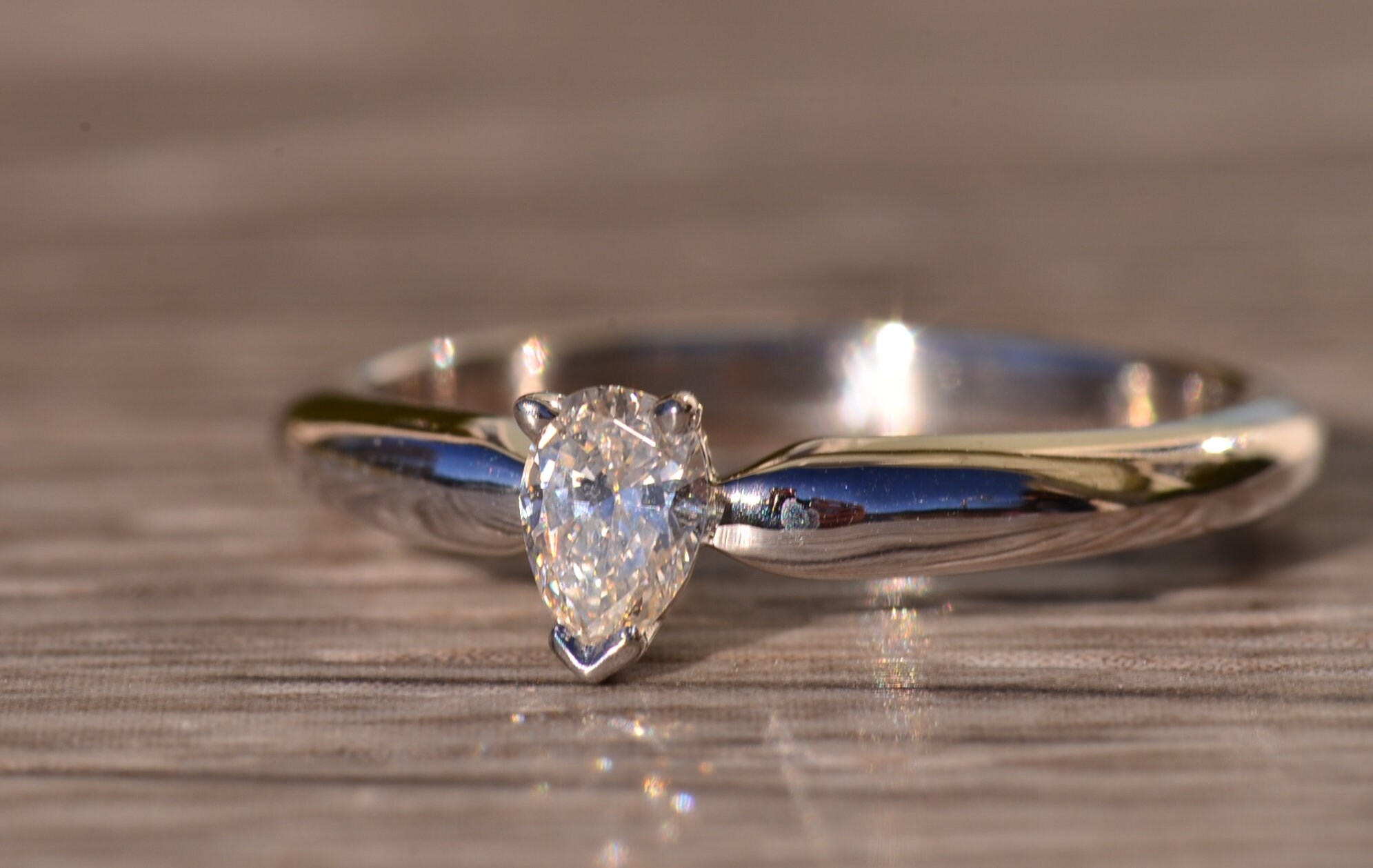 SOLD - The Broome: Pear Shaped Diamond Solitaire Engagement or Promise ring in White Gold - Image 3