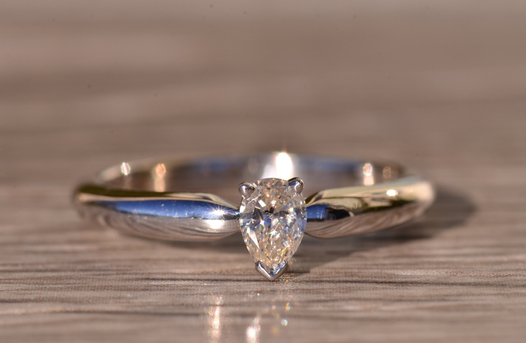 SOLD - The Broome: Pear Shaped Diamond Solitaire Engagement or Promise ring in White Gold - Image 2