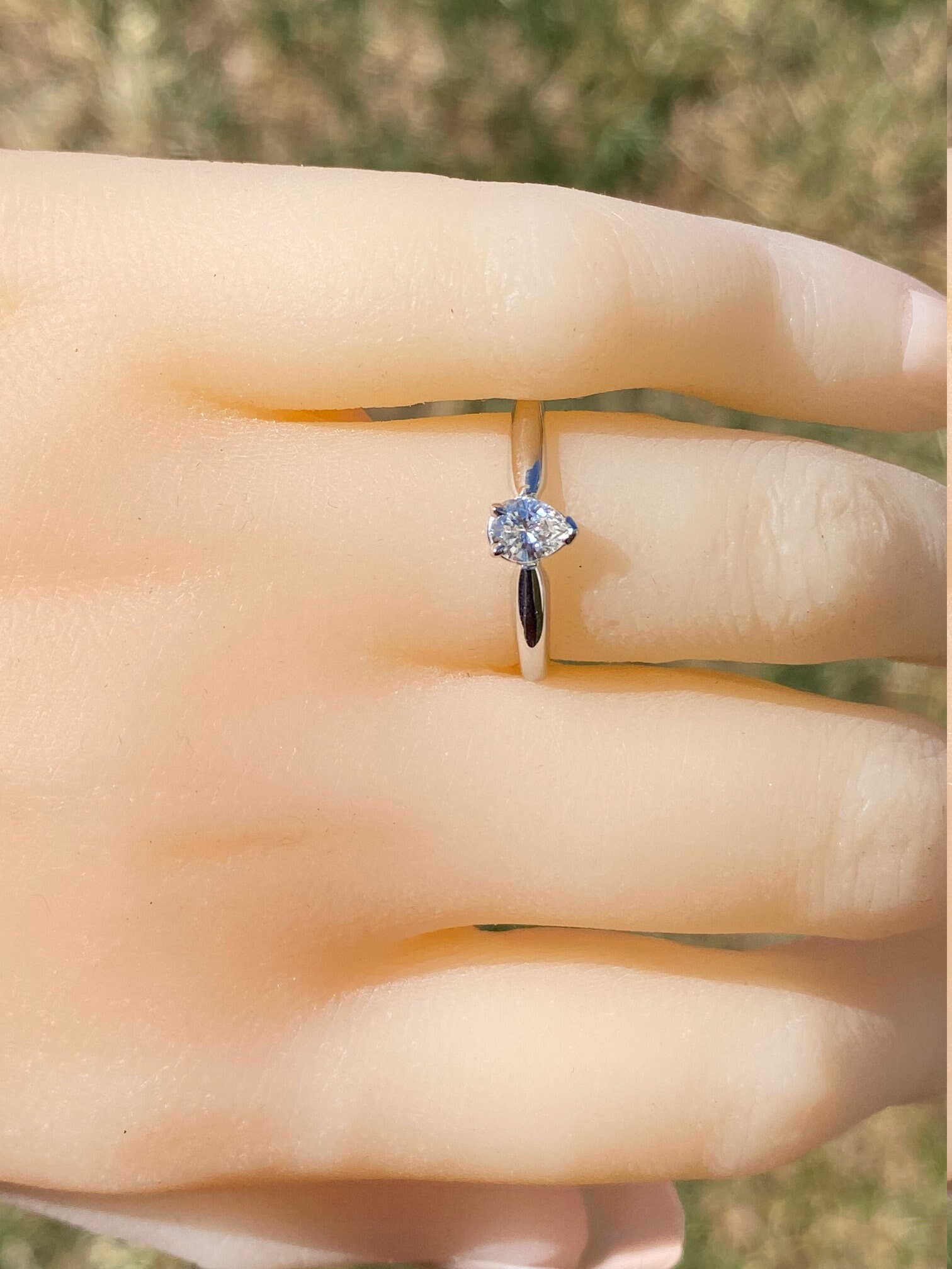 The Marble Bar: White Gold Pear Shaped Diamond Solitaire Promise Engagement Ring - Image 10