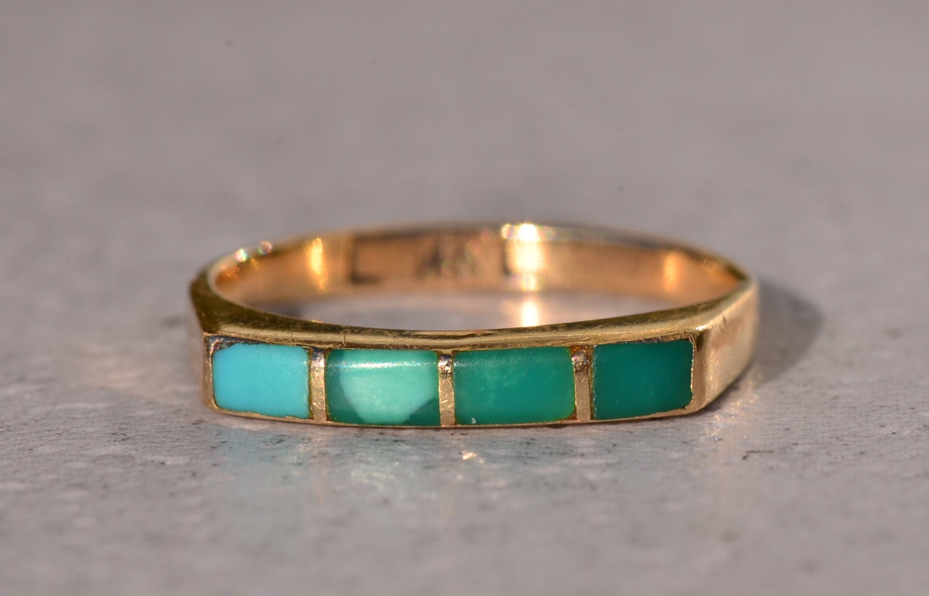 SOLD - The Lavonne: Lavonne Lalio Signed Turquoise Band in Yellow Gold - Image 2