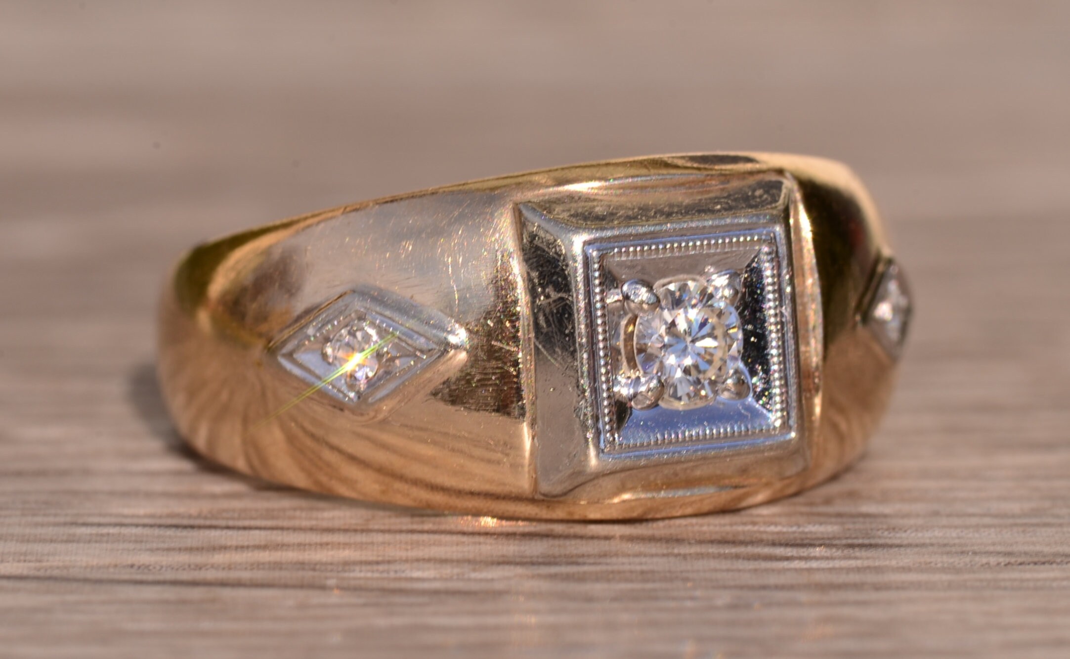 The Euclan: Gentleman's Antique Cocktail Ring with Diamonds - Image 6