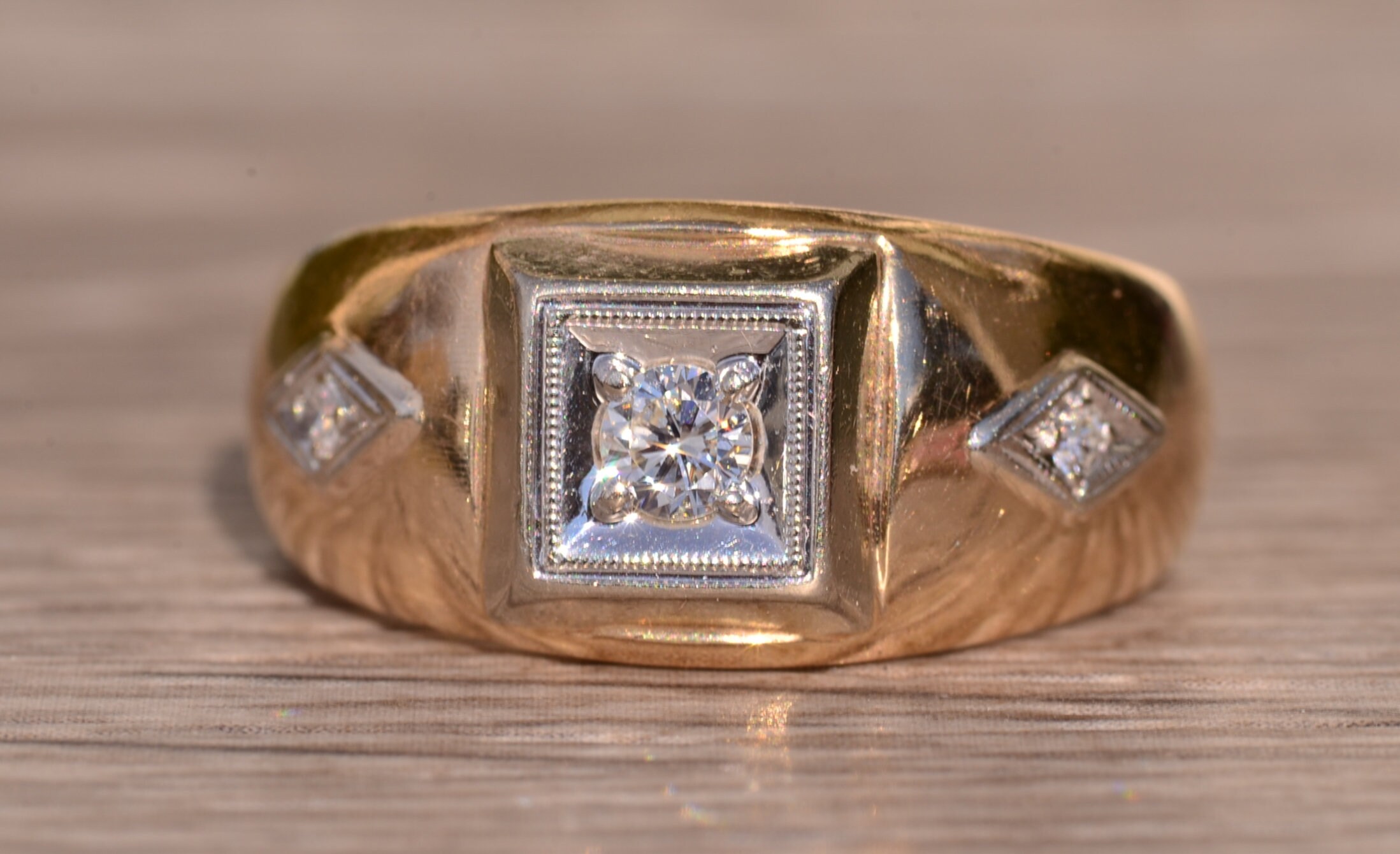 The Euclan: Gentleman's Antique Cocktail Ring with Diamonds - Image 7