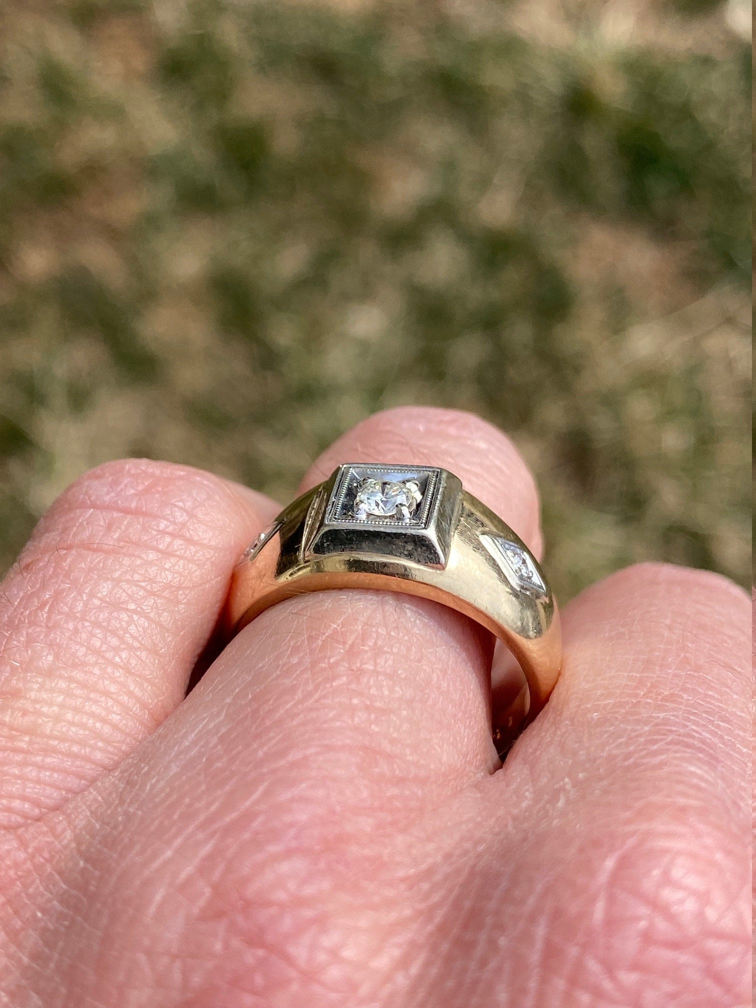 The Euclan: Gentleman's Antique Cocktail Ring with Diamonds - Image 11