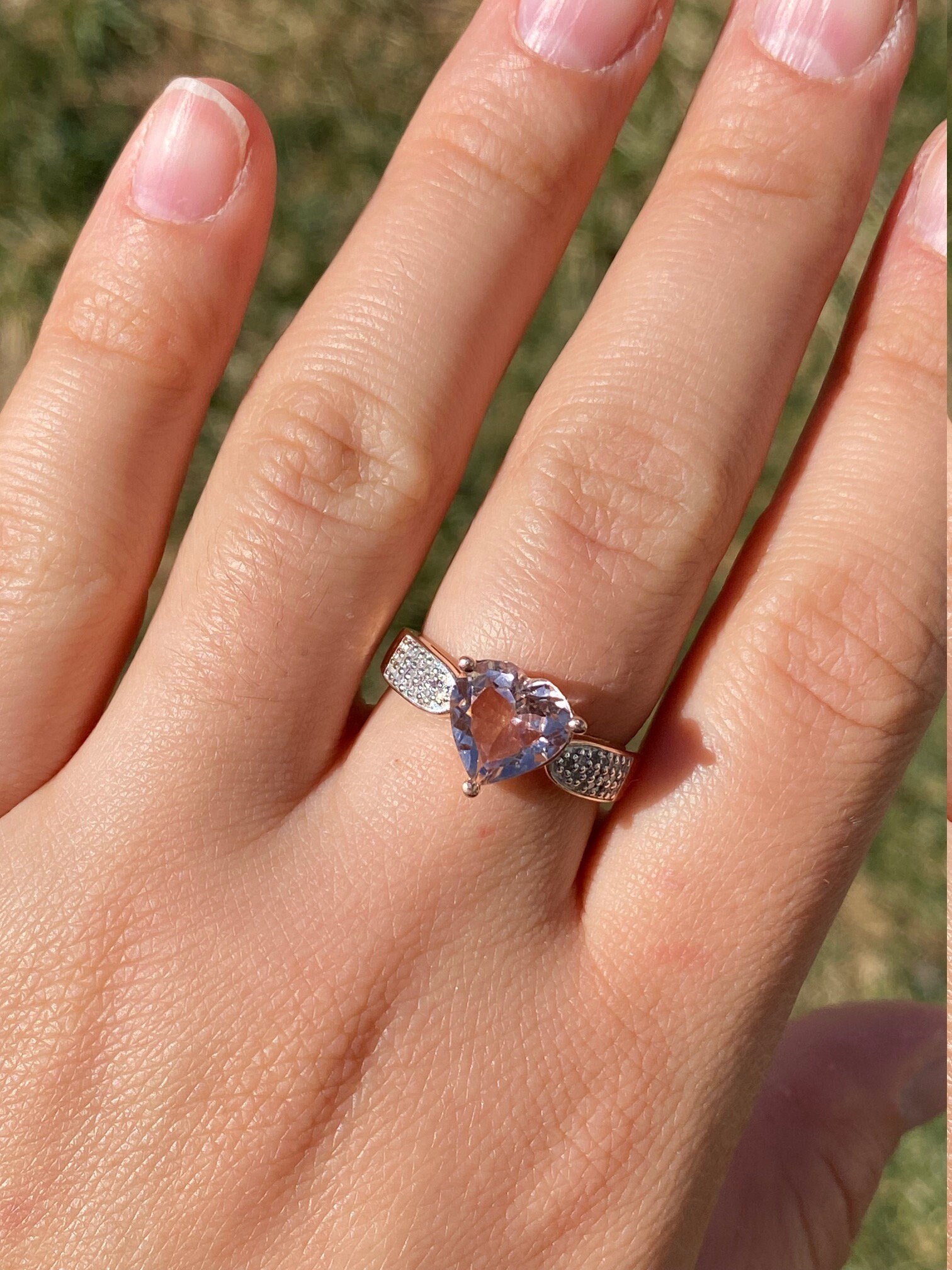 SOLD - The Lititz: Rose Gold Ring set with Heart Shaped Morganite and Diamonds - Image 8