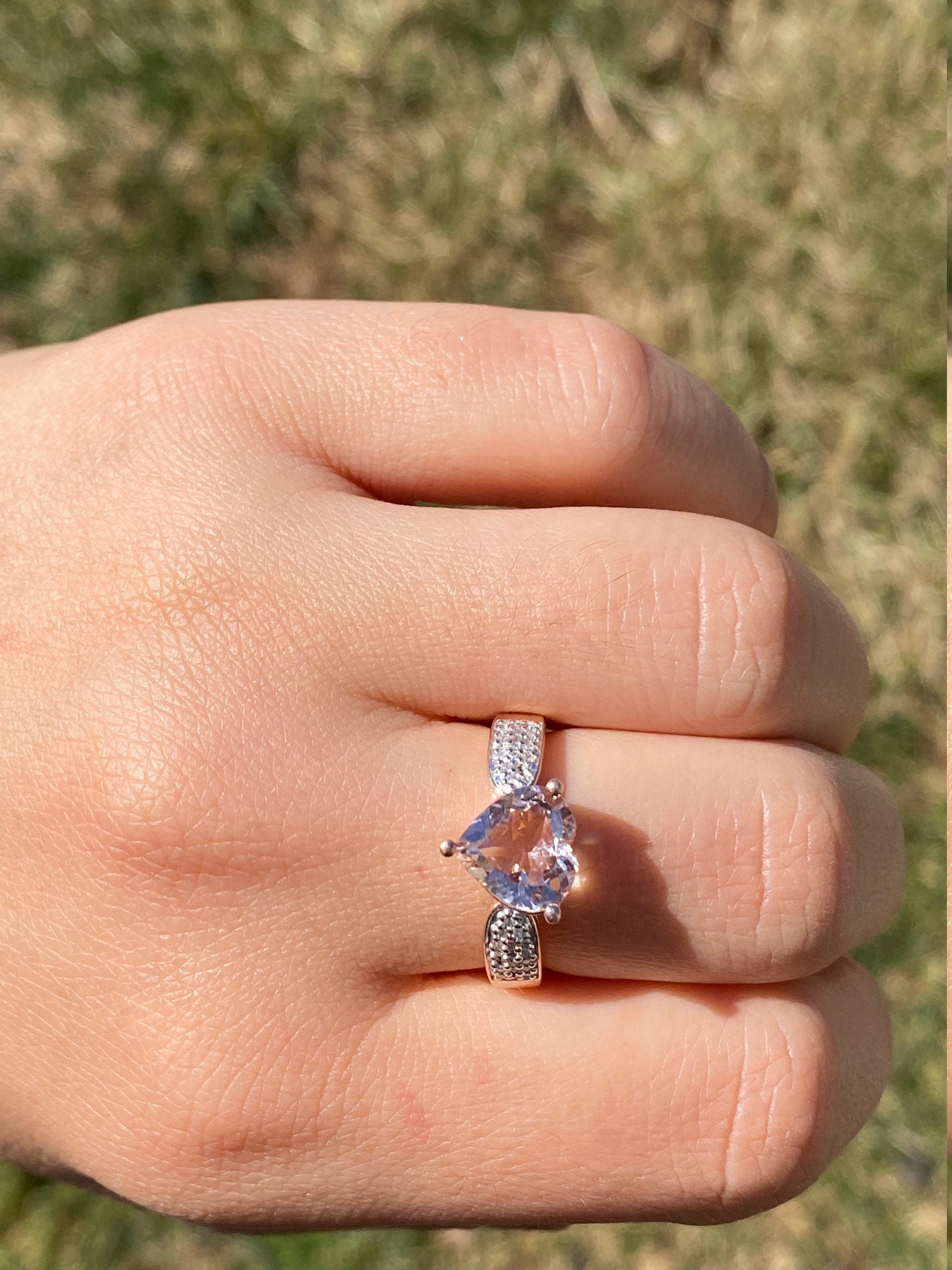 SOLD - The Lititz: Rose Gold Ring set with Heart Shaped Morganite and Diamonds - Image 10