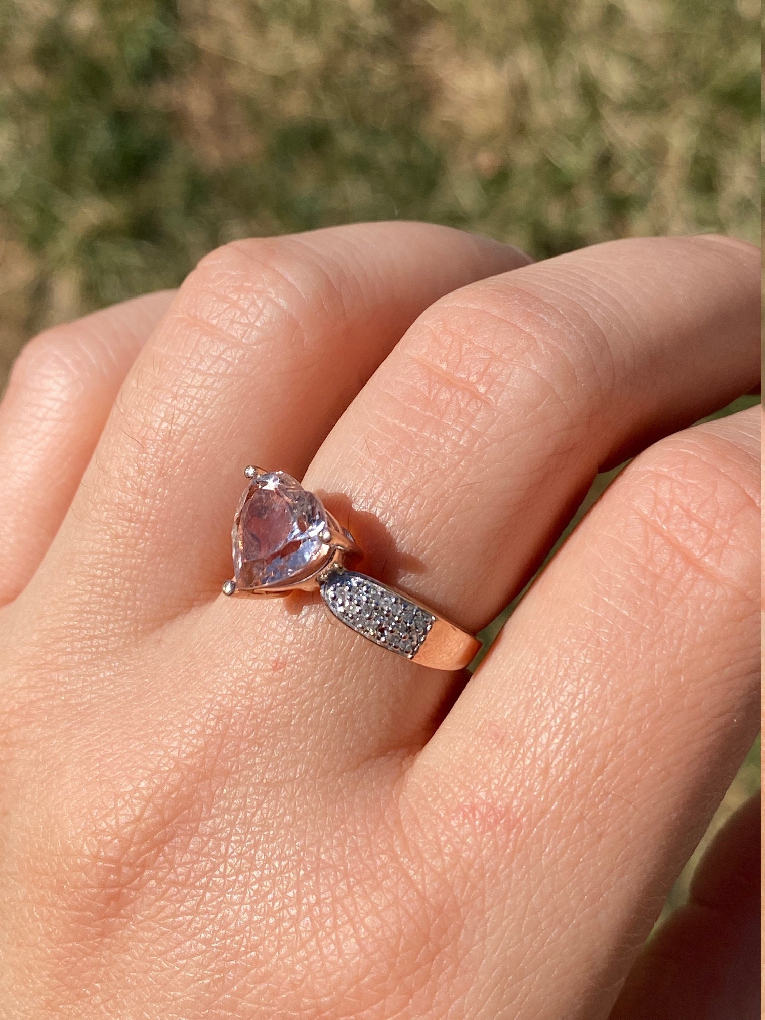 SOLD - The Lititz: Rose Gold Ring set with Heart Shaped Morganite and Diamonds - Image 9