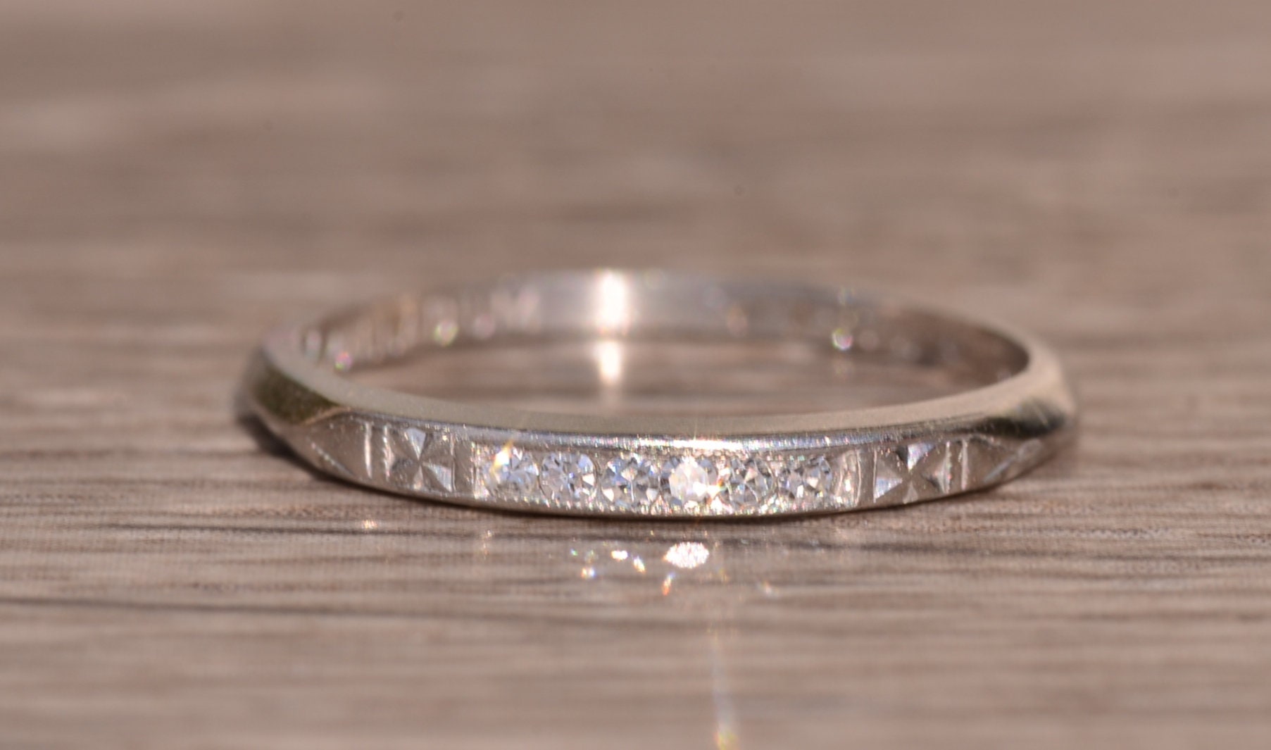 SOLD - The Danville: Antique Palladium and Diamond Stackable Ring Circa 1944 - Image 7