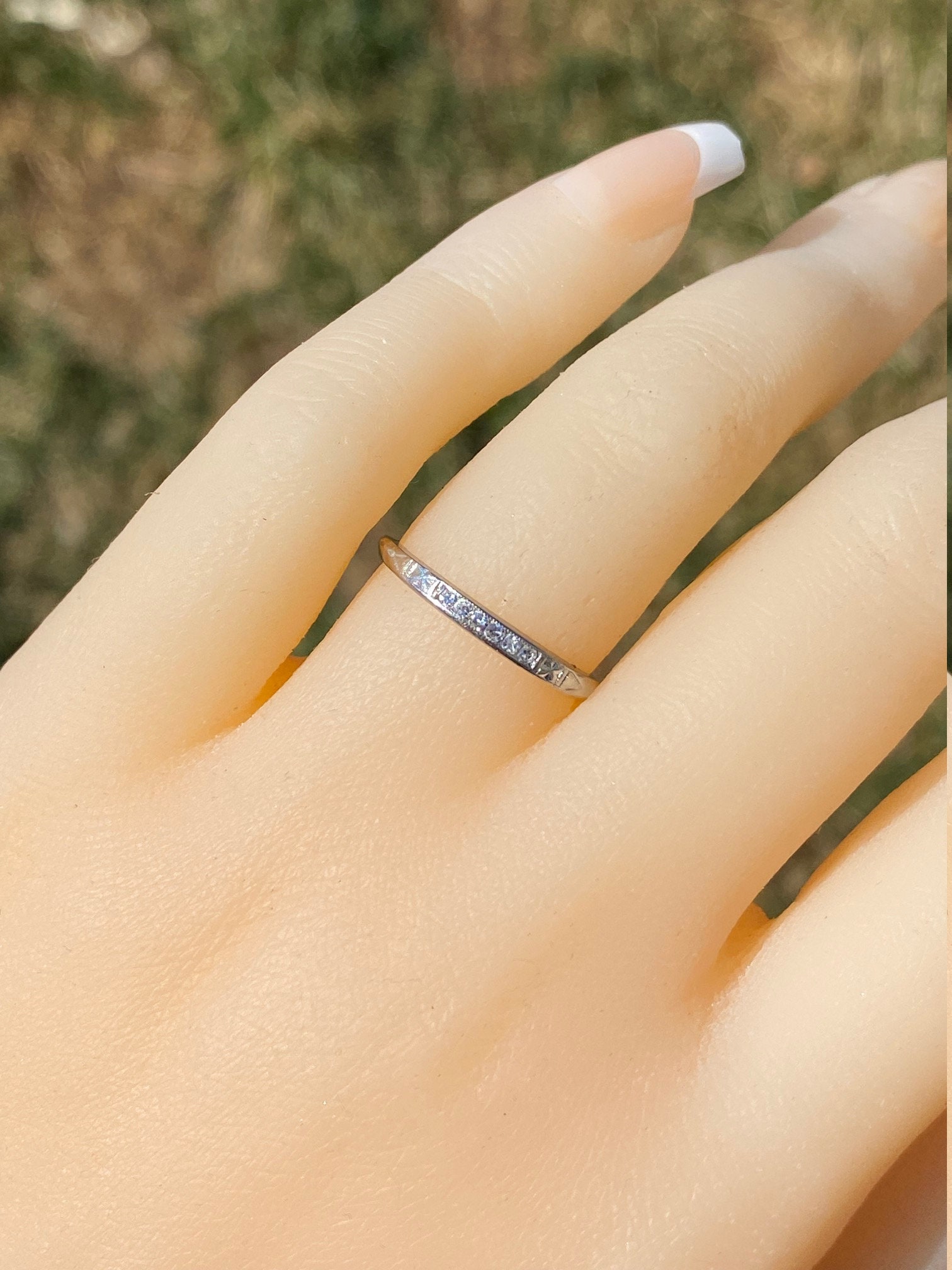SOLD - The Danville: Antique Palladium and Diamond Stackable Ring Circa 1944 - Image 9