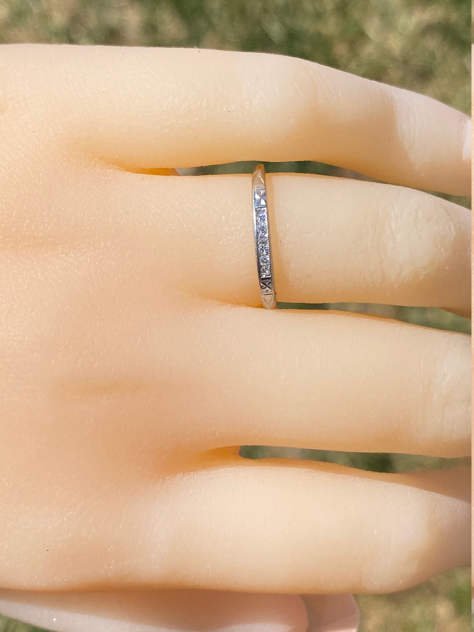 SOLD - The Danville: Antique Palladium and Diamond Stackable Ring Circa 1944 - Image 11