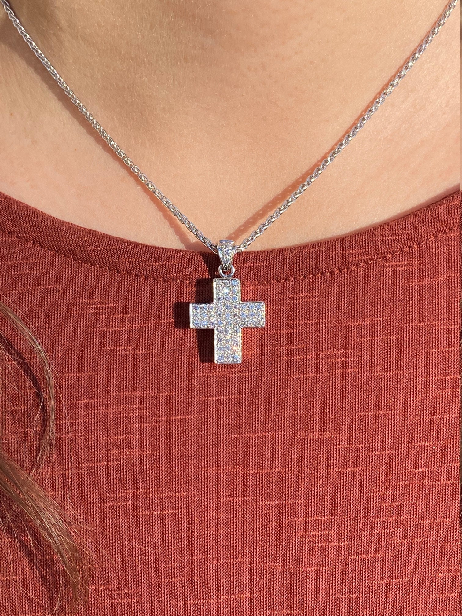 SOLD: Platinum and White Gold Diamond Cross Necklace - Image 4