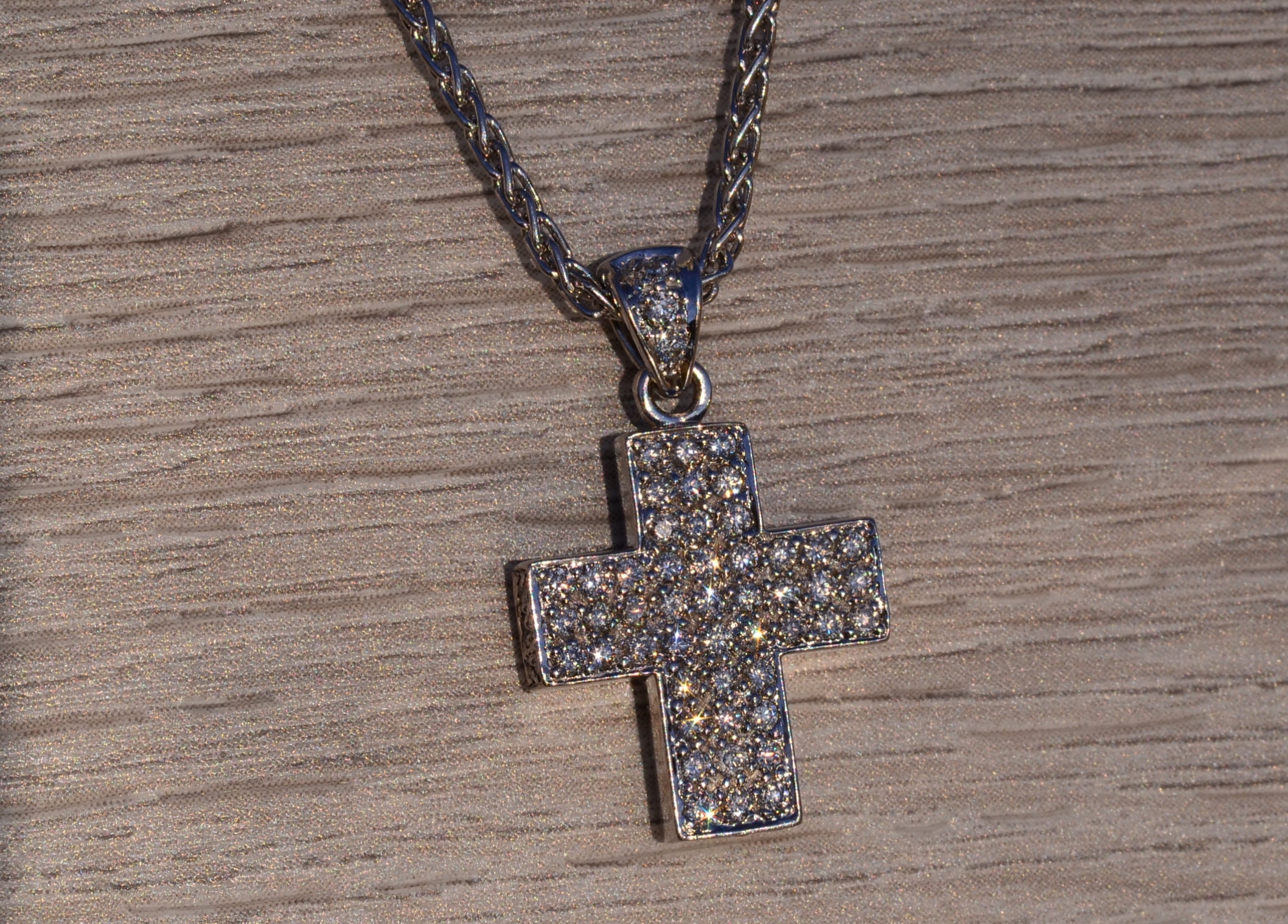 SOLD: Platinum and White Gold Diamond Cross Necklace - Image 3