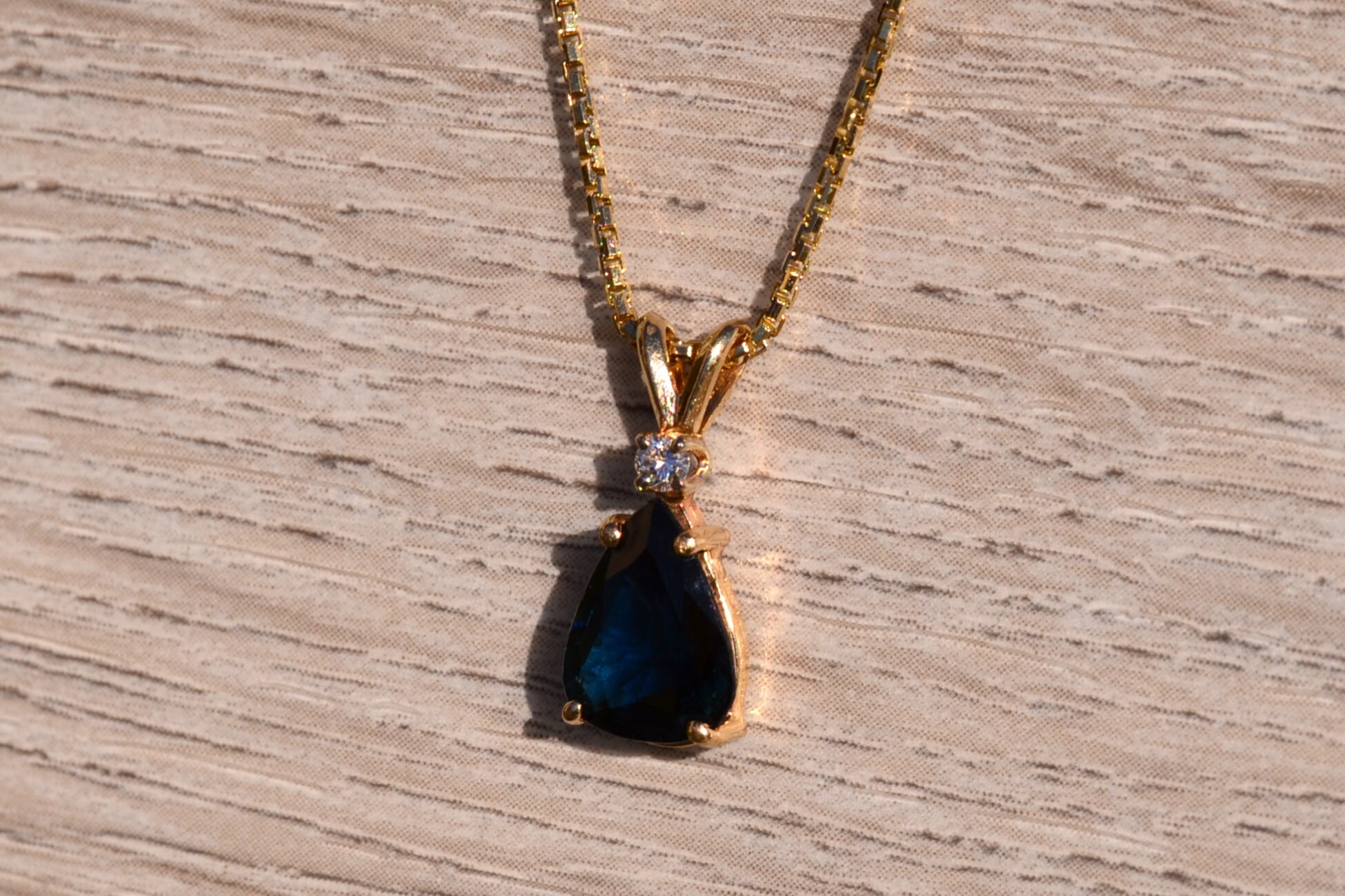 The Oberlin: Pear Shaped Peacock Sapphire with Diamond Necklace - Image 3