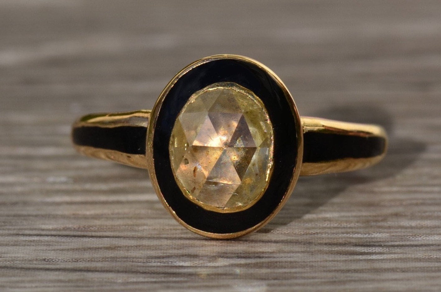 SOLD - The Fallbrook: Antique Georgian Engagement Ring set with Rose Cut Diamond and Black Enameled - Image 2