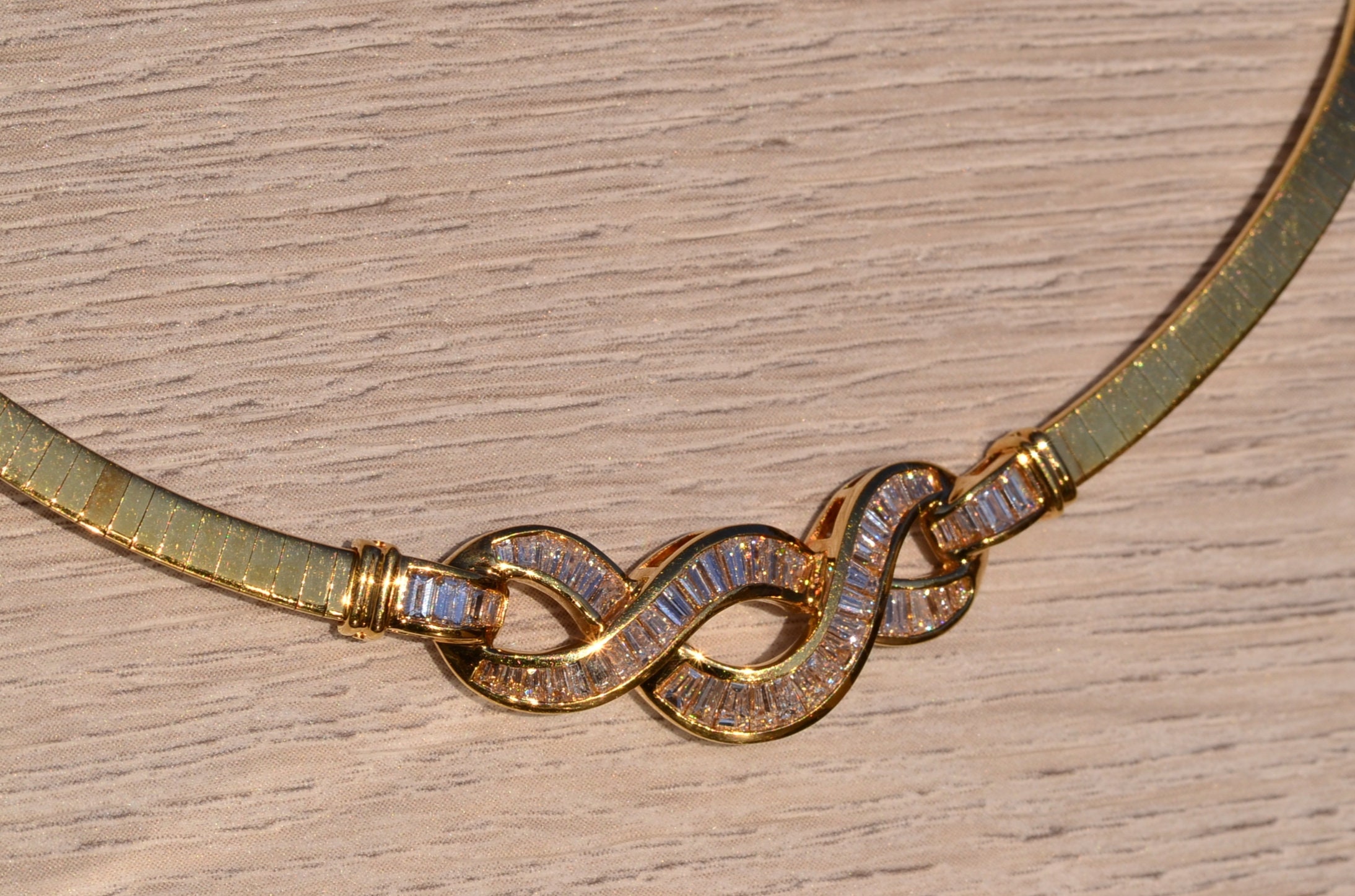 SOLD - The Swanton: Infinity Diamond Necklace in Yellow Gold with Omega Necklace - Image 3