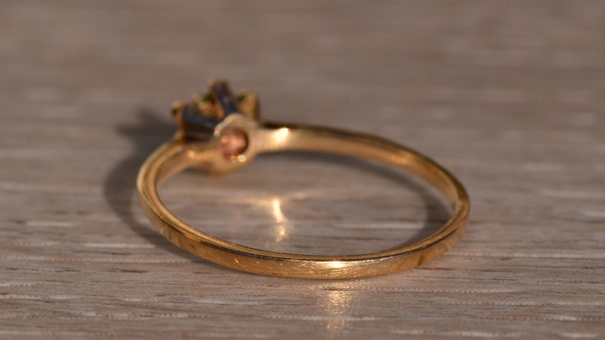SOLD - The Manchaca: Yellow Gold Ring with Diamond and Emerald Halo - Image 4