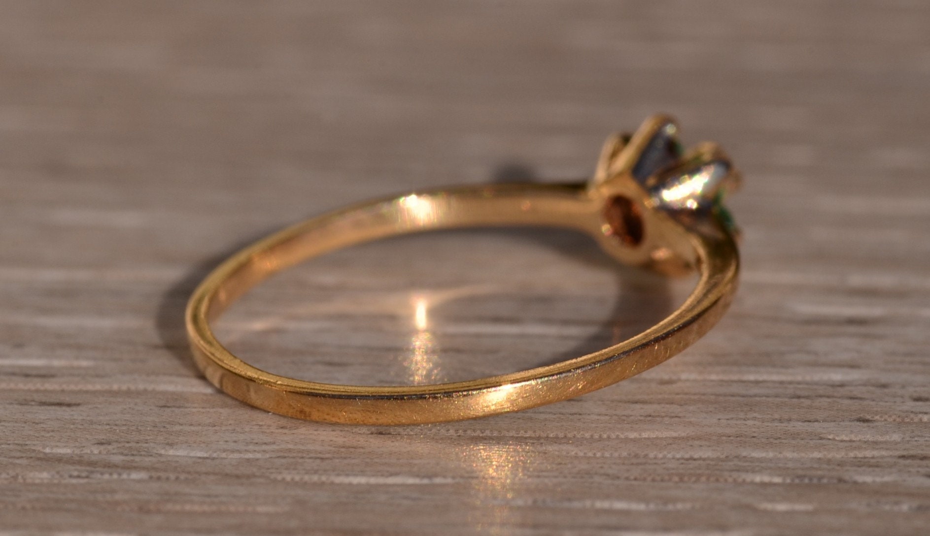 SOLD - The Manchaca: Yellow Gold Ring with Diamond and Emerald Halo - Image 5