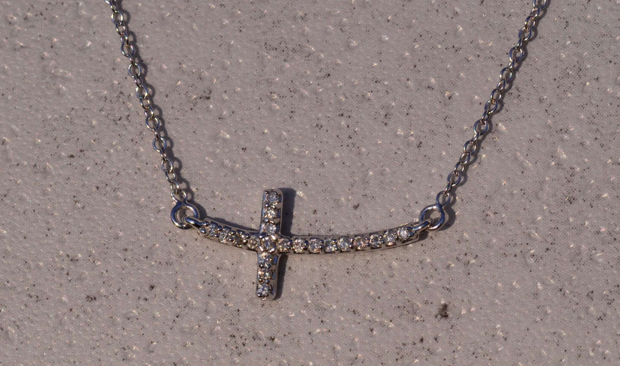 SOLD - The Longreach: White Gold Sideways Diamond Cross Necklace with Diamonds - Image 2