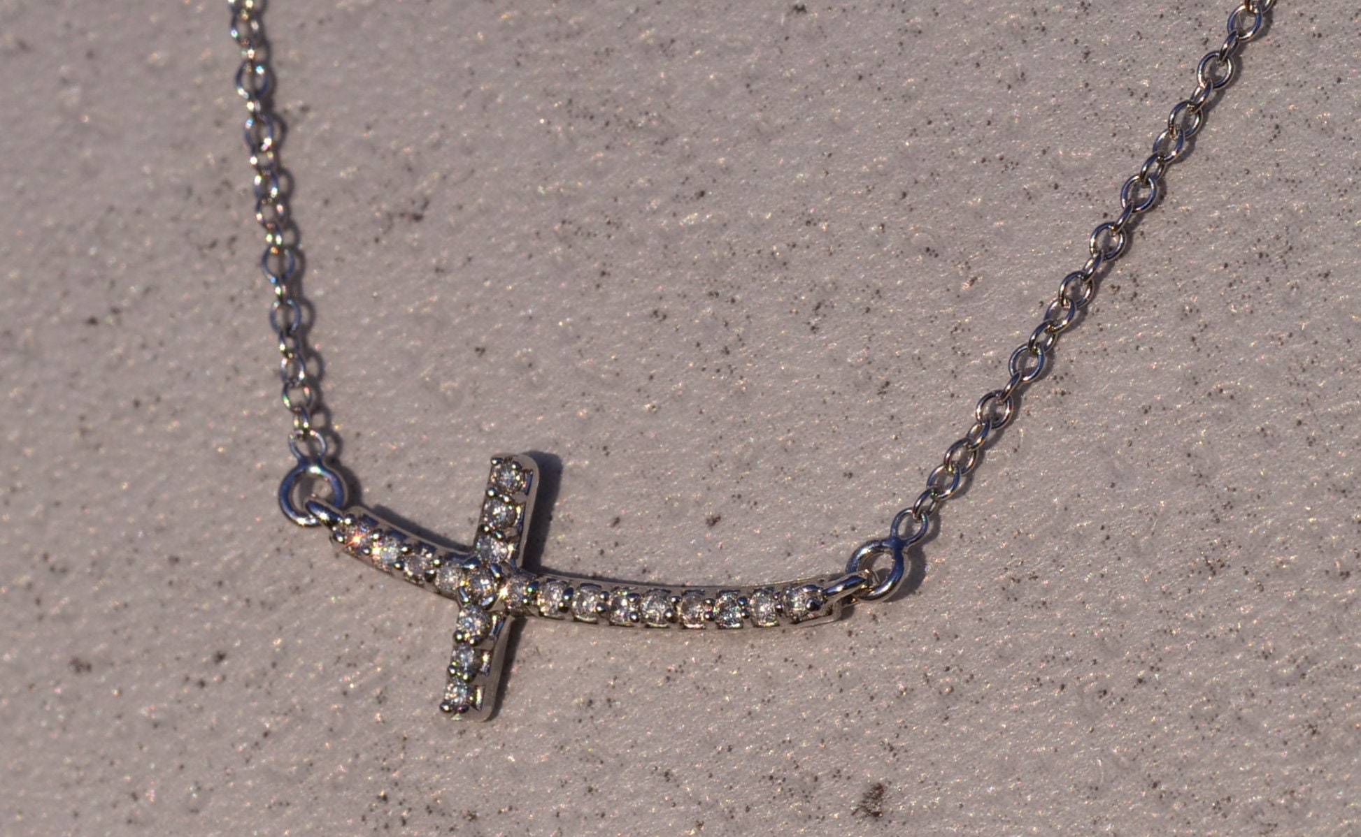 SOLD - The Longreach: White Gold Sideways Diamond Cross Necklace with Diamonds - Image 3