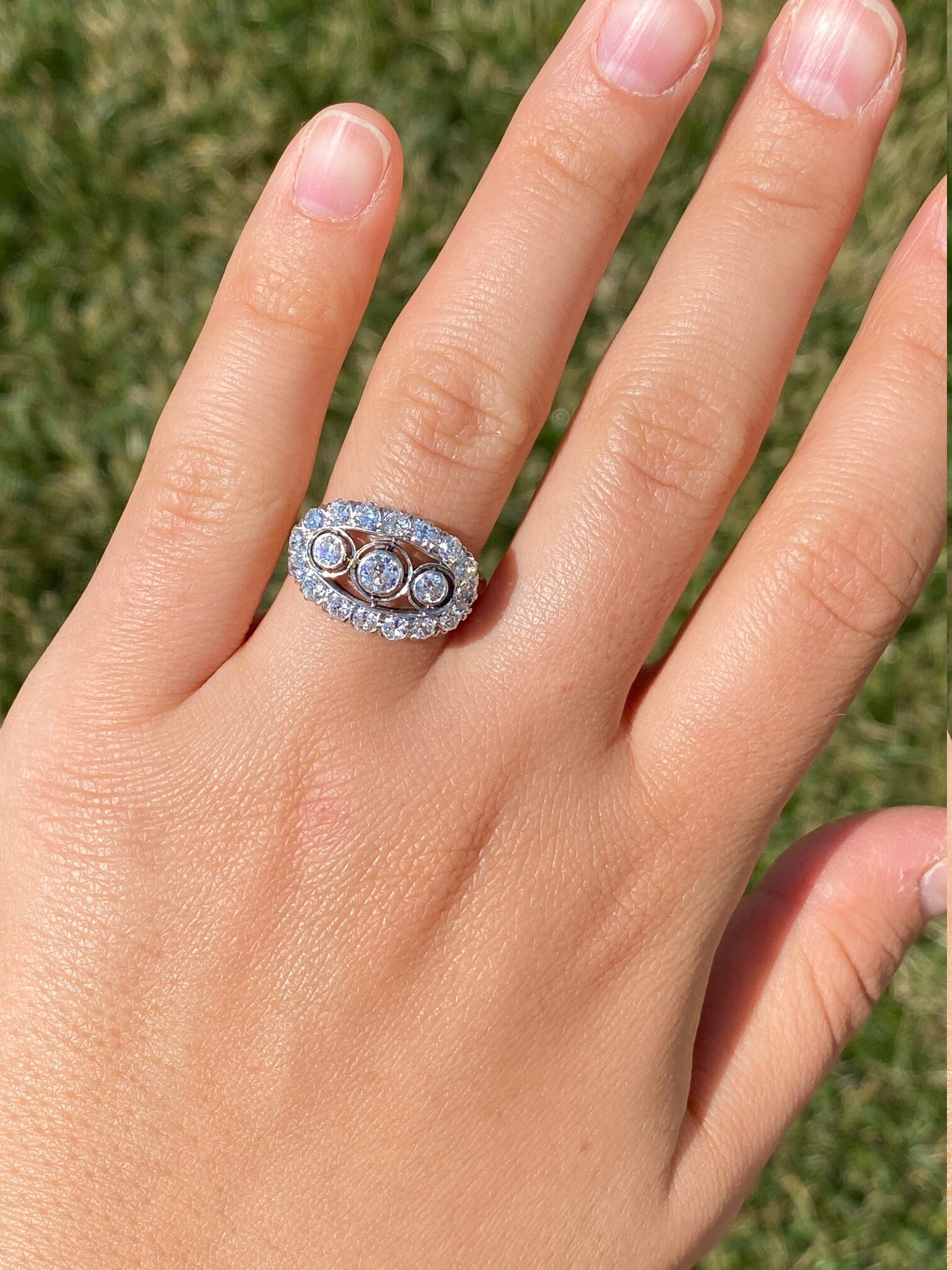 SOLD - The Dripping Springs: Antique Edwardian Three Stone Ring with Old Mine Cut Diamonds - Image 8