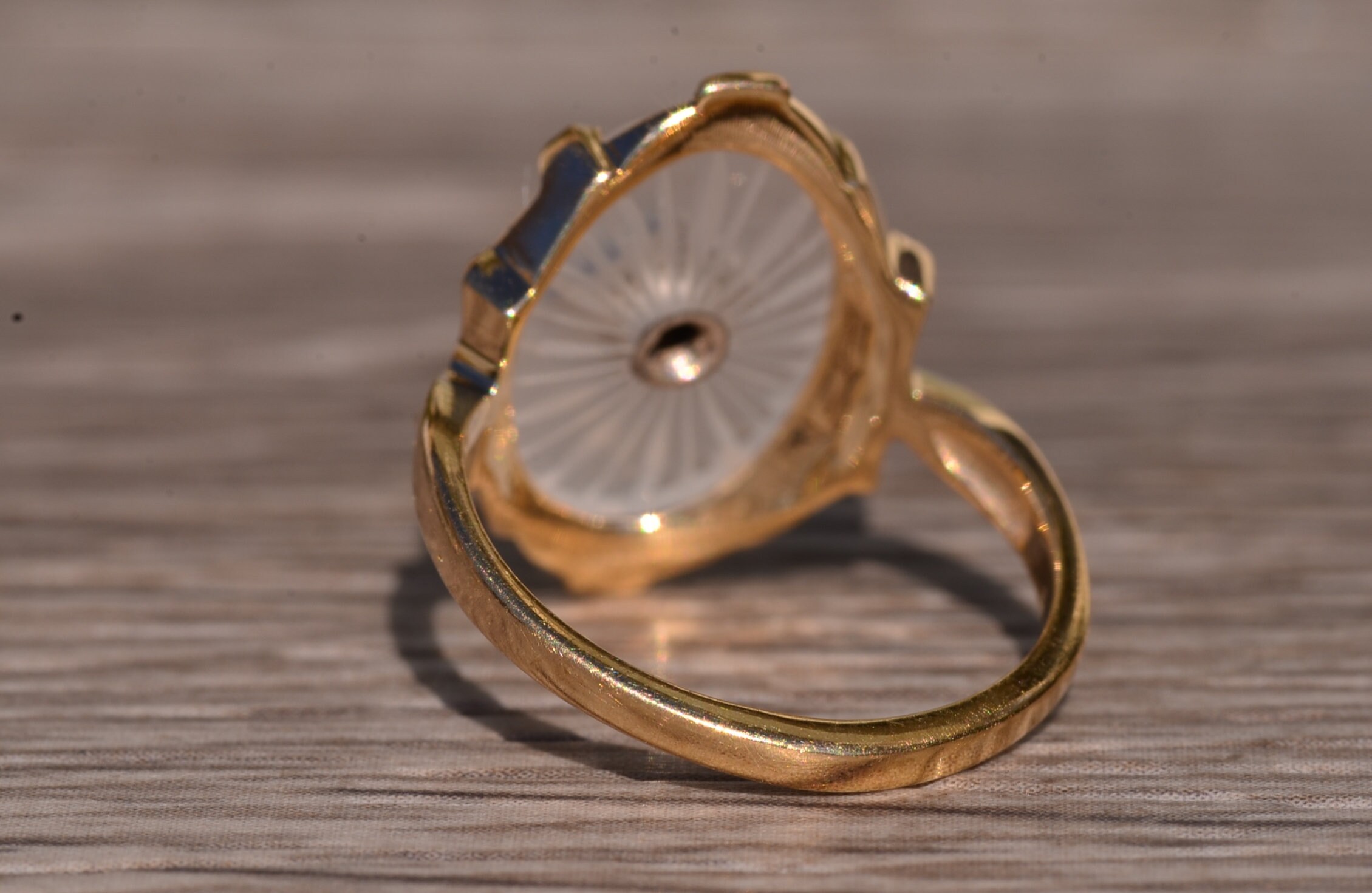 SOLD - The Henly: Yellow Gold Camphor Glass and Diamond Ring - Image 4