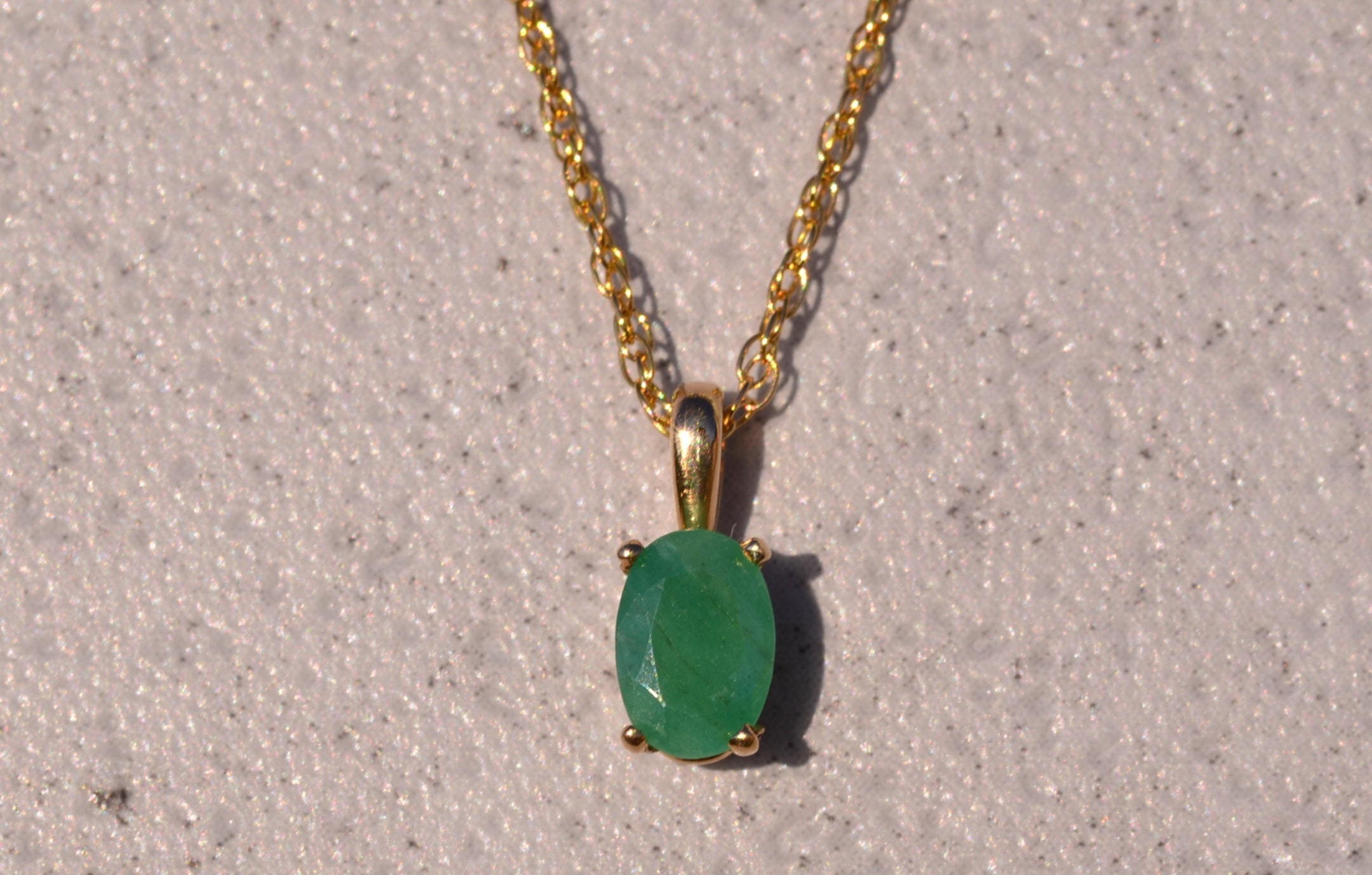 SOLD - The Bowen: Oval Brilliant Cut Emerald Solitaire Necklace in Yellow Gold - Image 2