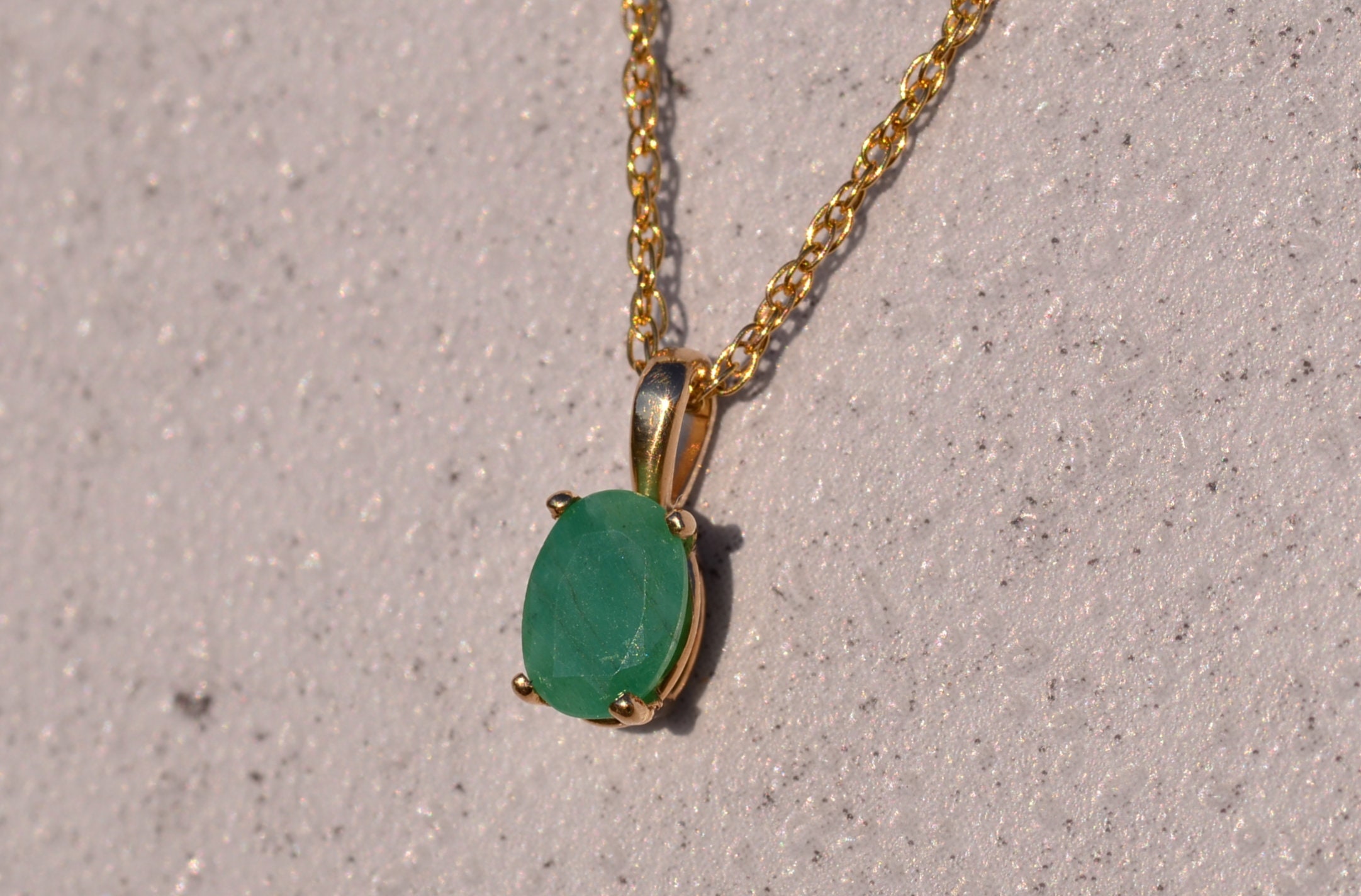 SOLD - The Bowen: Oval Brilliant Cut Emerald Solitaire Necklace in Yellow Gold - Image 3