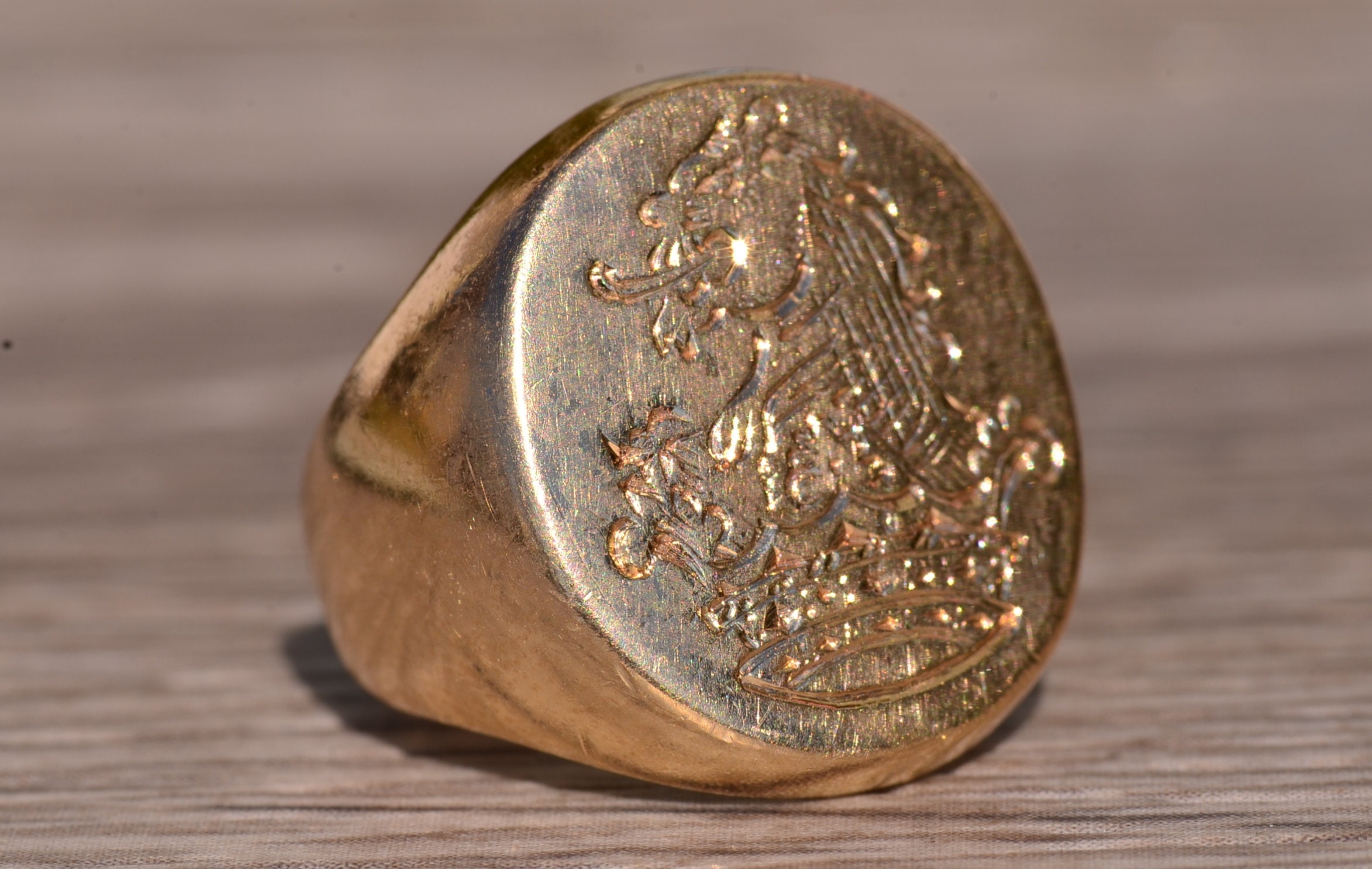 The Kendalia: Vintage Insignia Ring with Hand Engraved Lion In Crown - Image 6