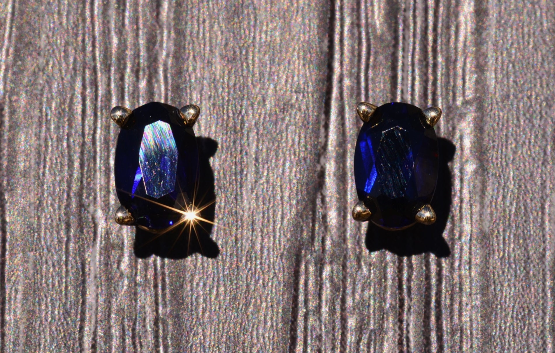 SOLD - The Kingsbury: Yellow Gold Diffused Sapphire Studs - Image 2